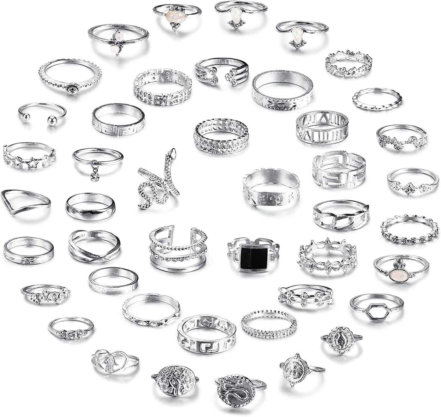 43-70PCS Knuckle Ring Set for Women Joint Stackable Midi Finger Ring Bohemian Retro Vintage Jewelry 43PCS& Silver