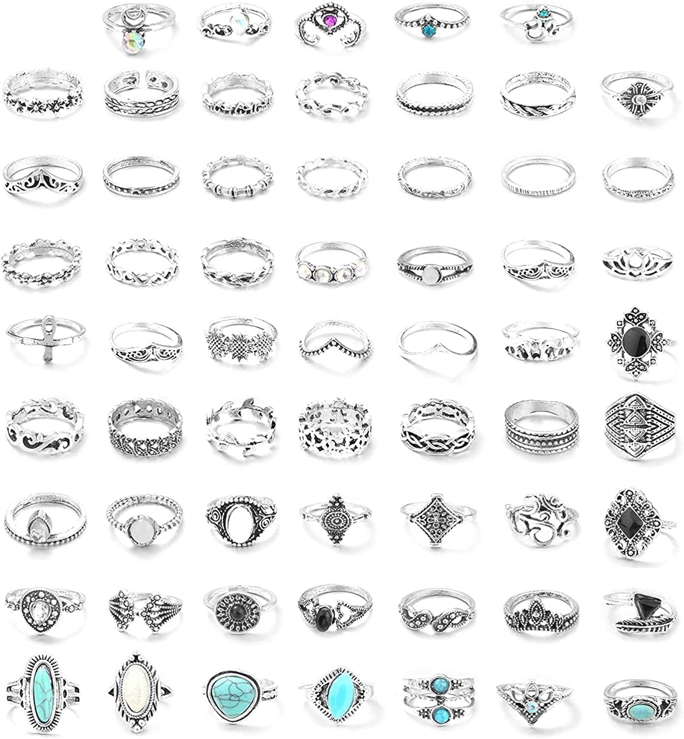 43-70PCS Knuckle Ring Set for Women Joint Stackable Midi Finger Ring Bohemian Retro Vintage Jewelry 61PCS