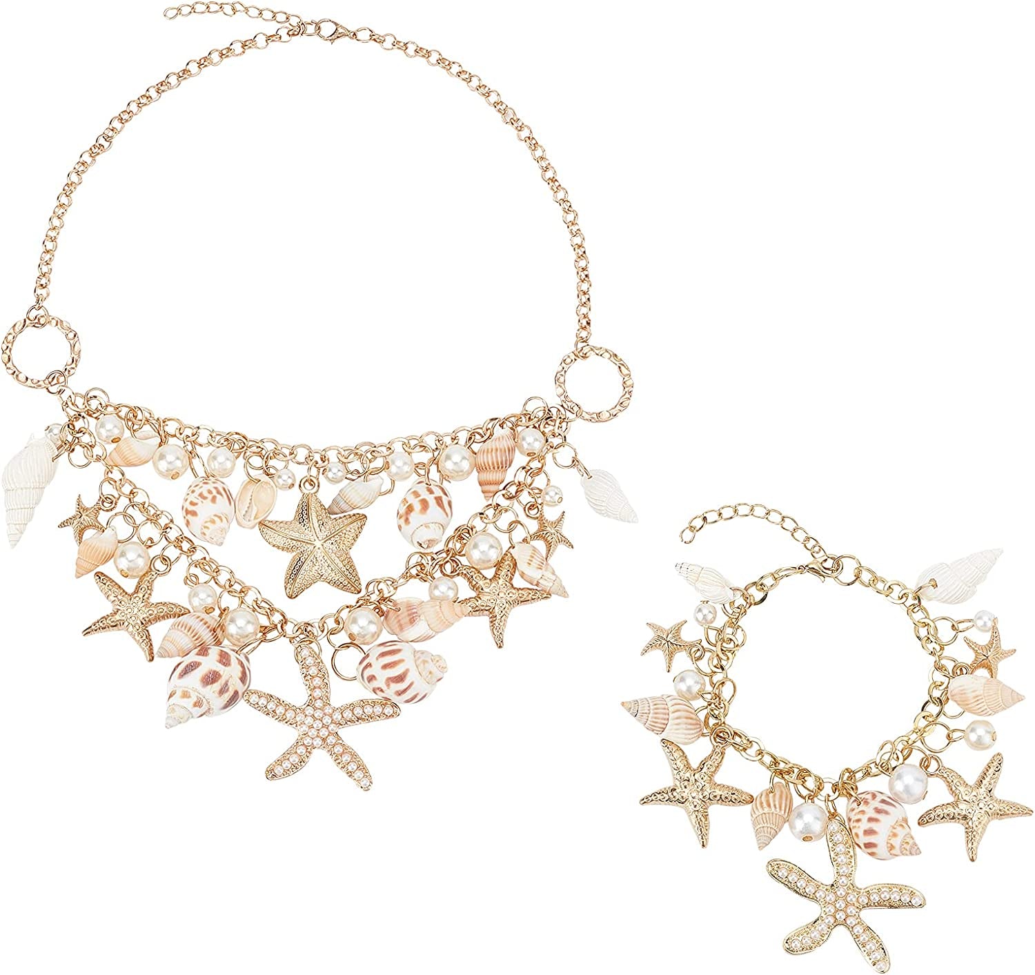 PH Pandahall Starfish Shell Anklet Bracelets Conch Starfish Faux Pearl Anklet Bracelet Charm Women Bohemian Adjustable Shell Bracelet Mermaid Costume Jewelry for Women Silver(7” with 2” Extend Chain) Apparel & Accessories > Jewelry > Anklets PH PandaHall Bracelet & Necklace + Gift Box