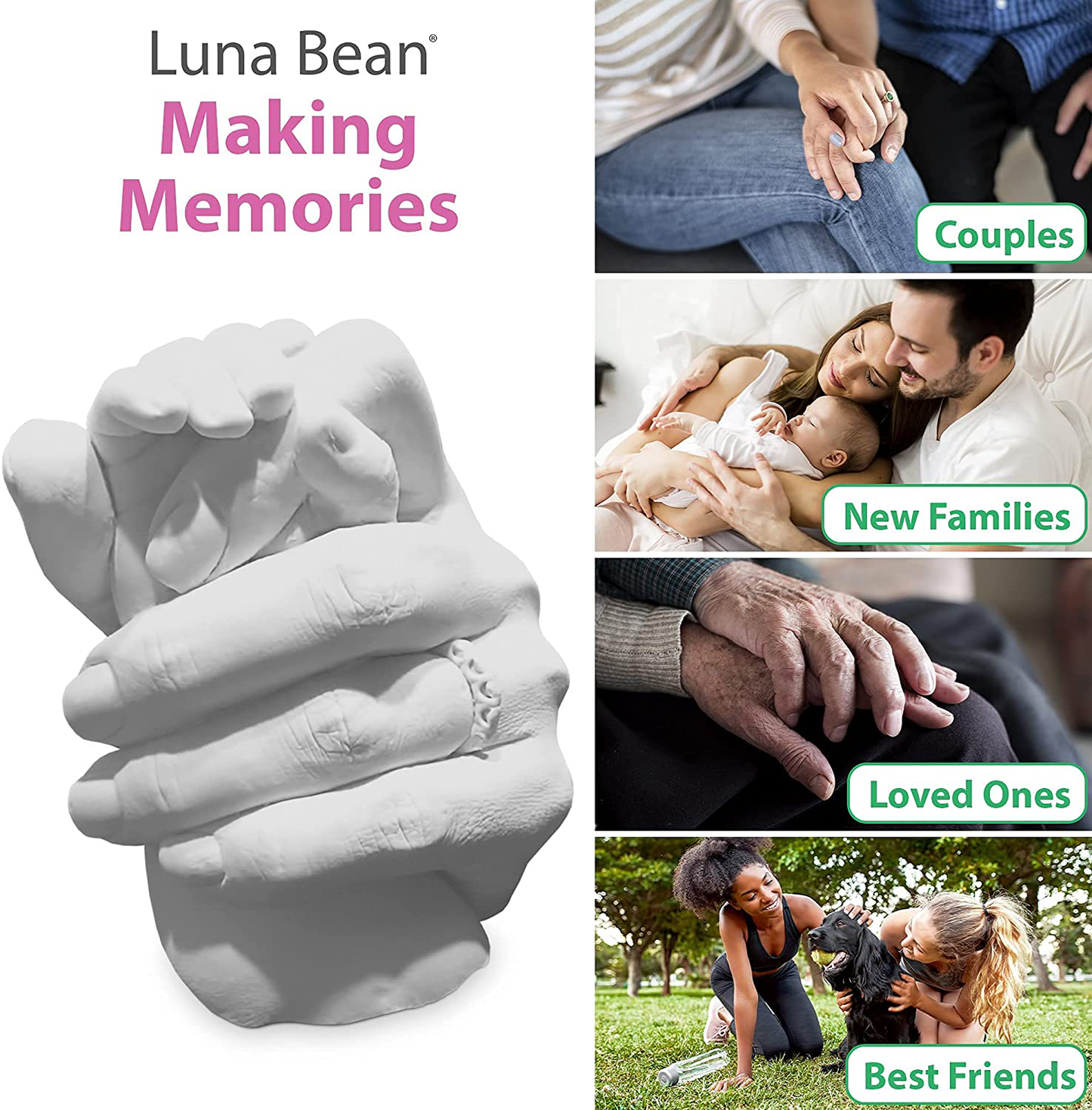 Luna Bean Keepsake Hands Casting Kit | DIY Plaster Statue Molding Kit | Hand Holding Craft for Couples, Adult & Child, Wedding, Friends, Anniversary Arts & Entertainment > Party & Celebration > Gift Giving Luna Bean