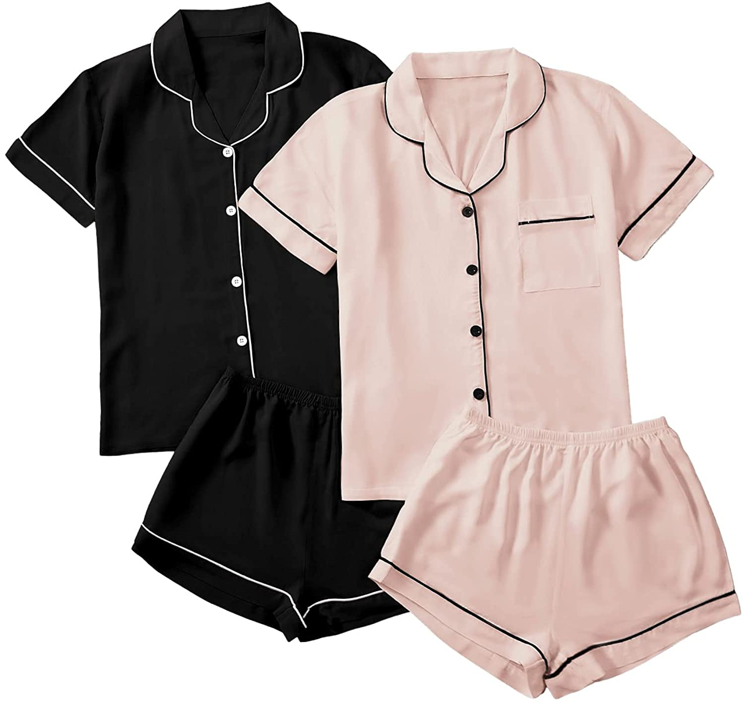 SweatyRocks Women's Short Sleeve Sleepwear Button Down Satin 2 Piece Pajama Set Apparel & Accessories > Clothing > Sleepwear & Loungewear > Pajamas SweatyRocks
