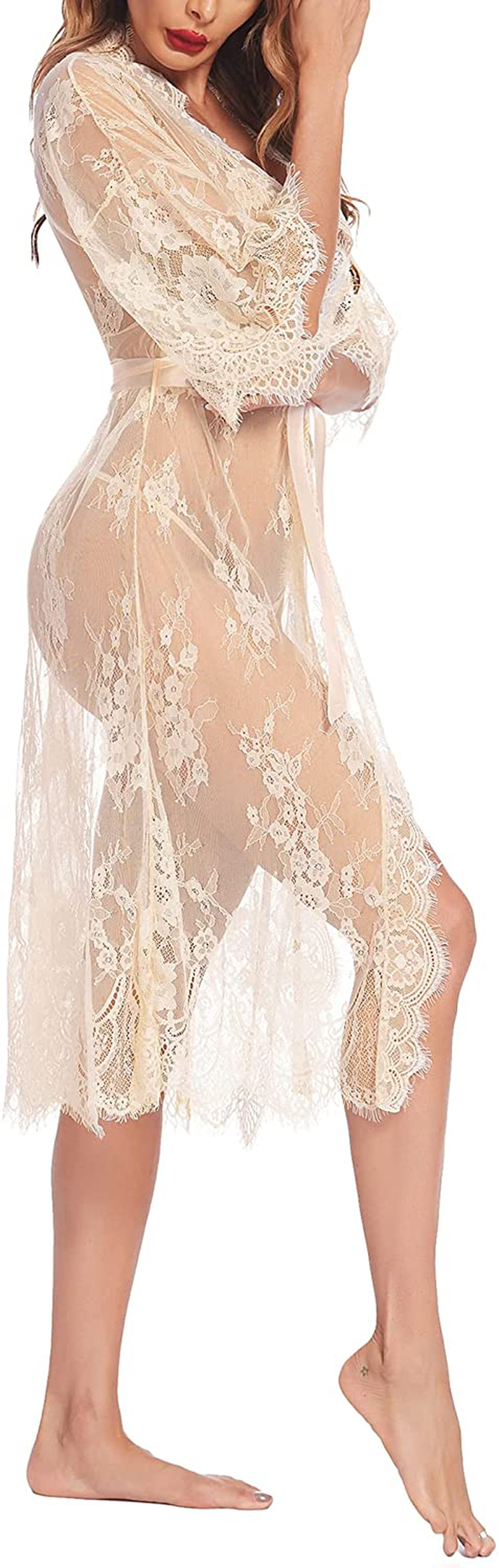 Avidlove Women Sexy Long Lace Lingerie Kimono Robe Sheer Babydoll Nightgown Nightdress Apparel & Accessories > Clothing > Underwear & Socks > Lingerie Kylie Max
