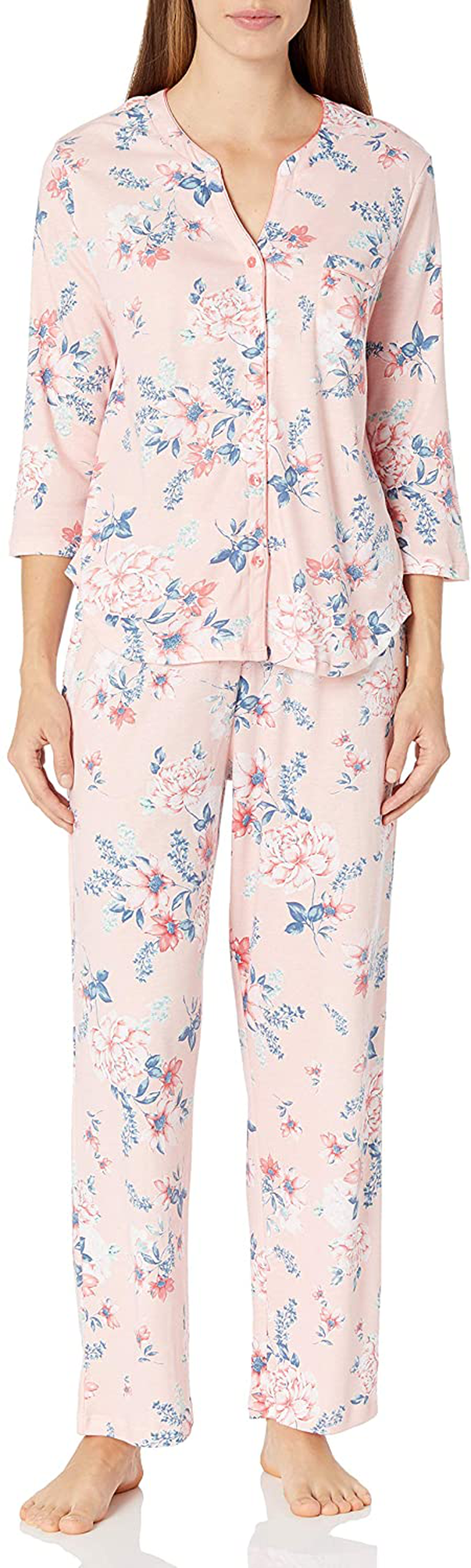 Karen Neuburger Women's Pajamas 3/4 Cardigan Long Sleeve Pj Set Apparel & Accessories > Clothing > Sleepwear & Loungewear > Pajamas Karen Neuburger Flamingo Pink Floral Medium