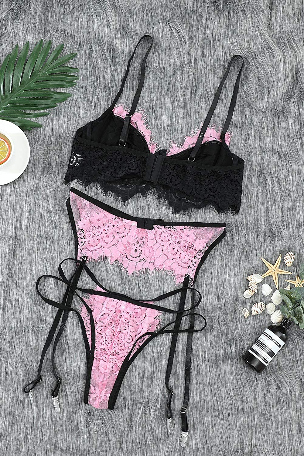 Women Harness Lace Lingerie Set Skirt 3 Pieces Bralettes and Garter Belt Apparel & Accessories > Clothing > Underwear & Socks > Lingerie QUEENIE VISCONTI