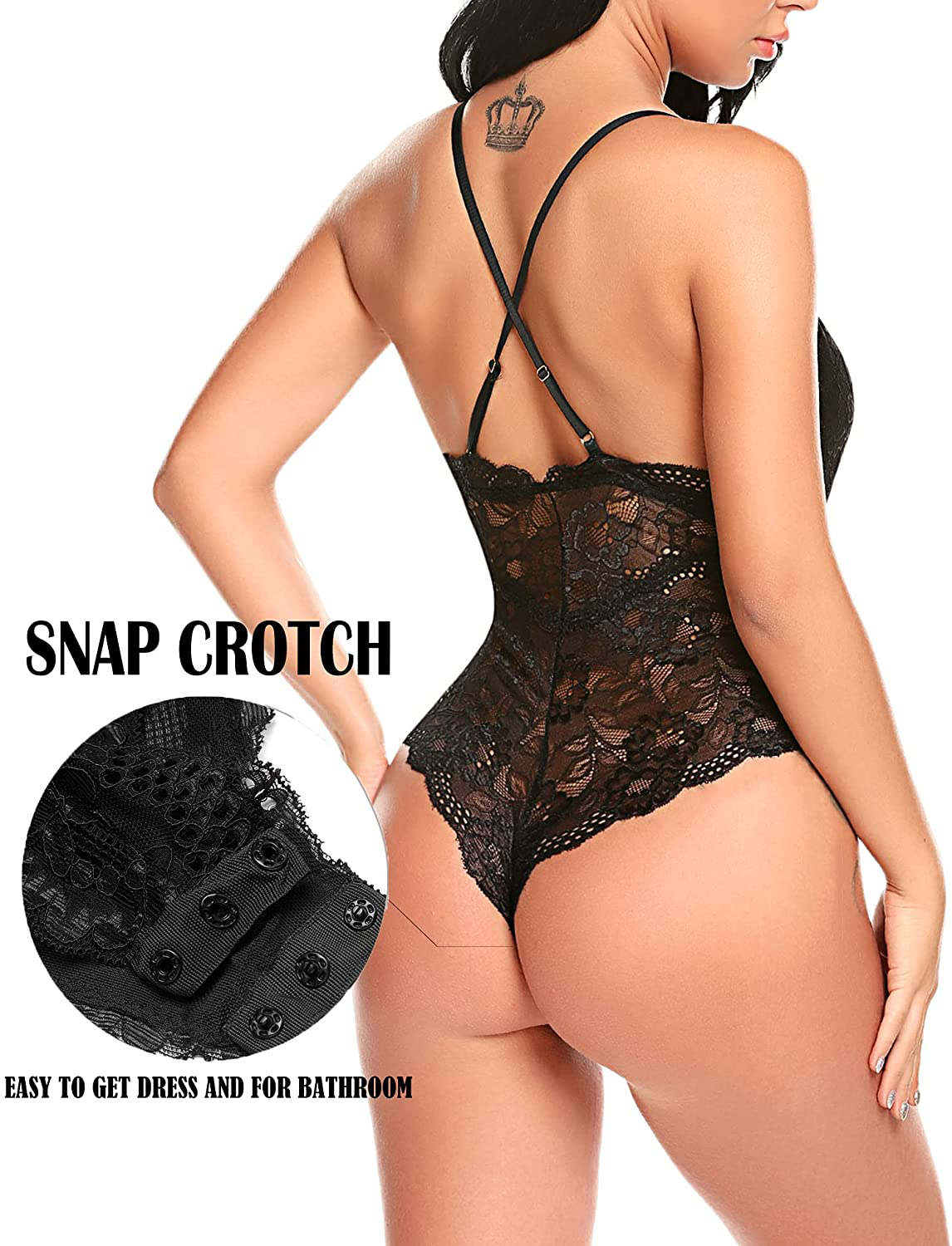 Avidlove Women Snap Crotch Lingerie Sexy Lace Bodysuit Deep V Teddy One Piece Lace Babydoll Apparel & Accessories > Clothing > Underwear & Socks > Lingerie Avidlove