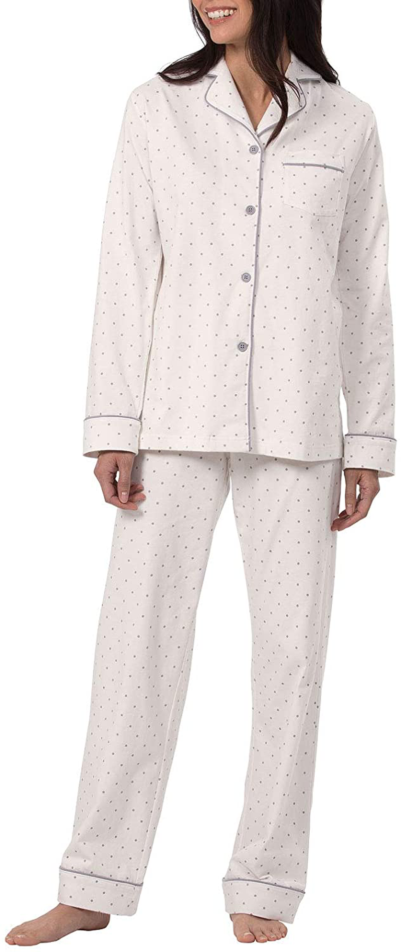PajamaGram Pajama Set for Women - Cotton Jersey Pajamas Women Apparel & Accessories > Clothing > Sleepwear & Loungewear > Pajamas PajamaGram Cream - Polka Dot X-Large