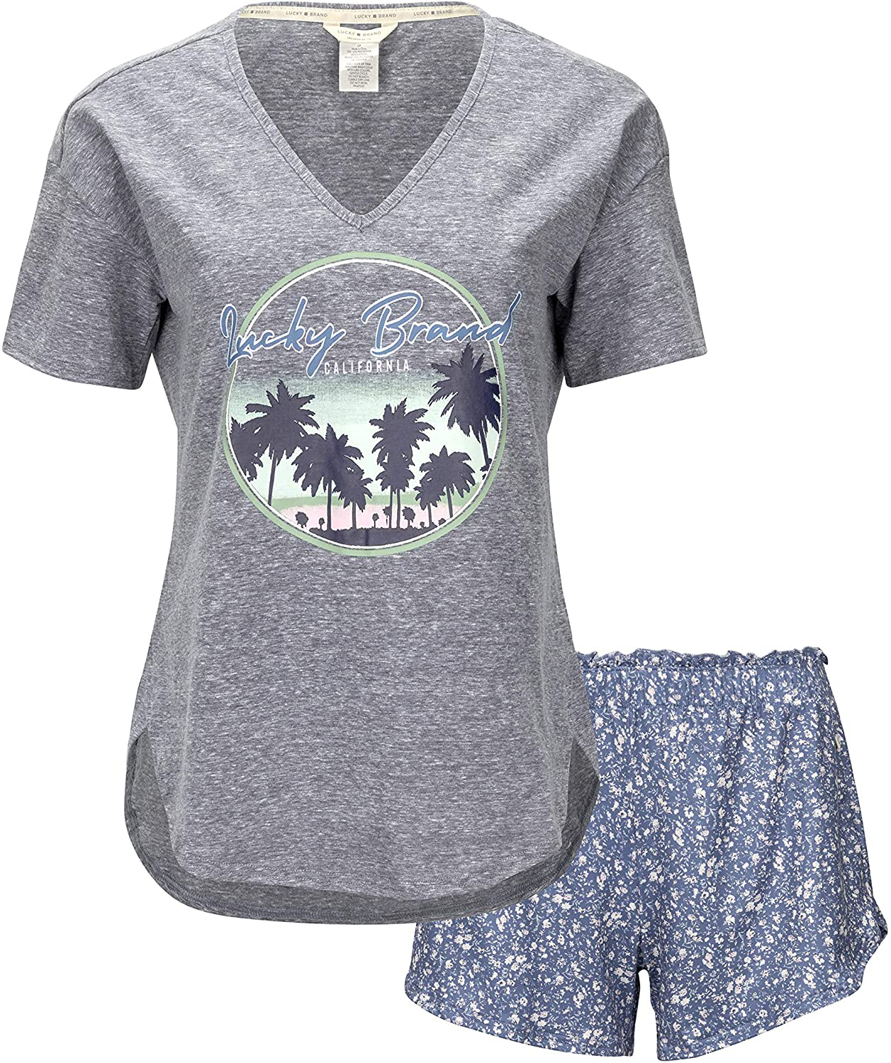 Lucky Brand Women's Drapy Graphic Tee T-Shirt and Short Pajama Set Apparel & Accessories > Clothing > Sleepwear & Loungewear > Pajamas Lucky Brand Moonlight Small