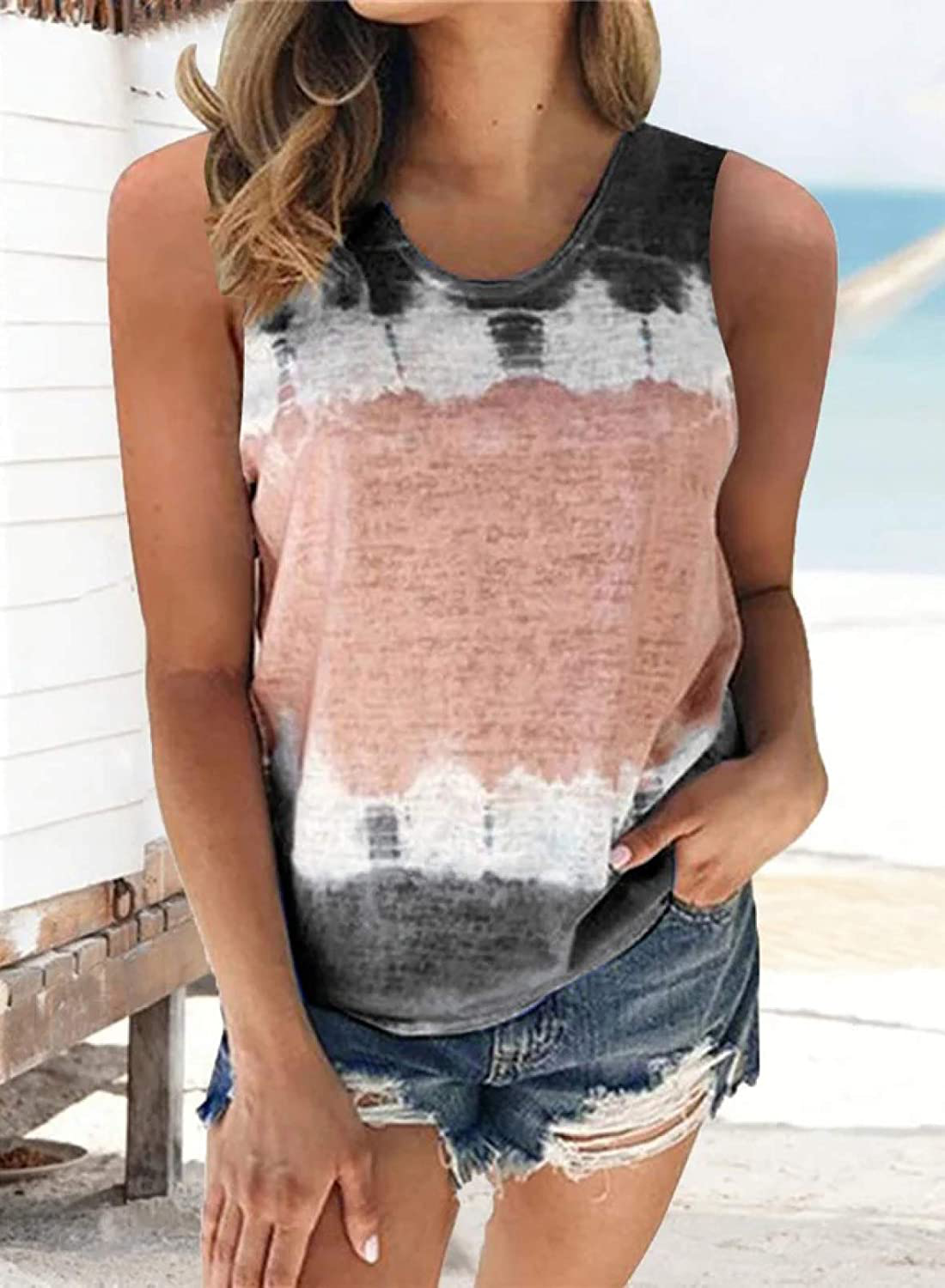 Dokotoo Womens Crew Neck Tank Tops Summer Leopard Detail Print Top Casual Cami Shirts Blouses S-XXL Apparel & Accessories > Clothing > Activewear Kylie Max