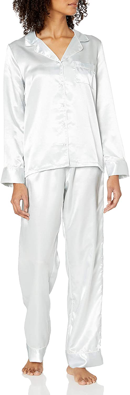 Mae Women's Satin Notch Collar Pajama Set Apparel & Accessories > Clothing > Sleepwear & Loungewear > Pajamas Mae Pearl Blue Medium