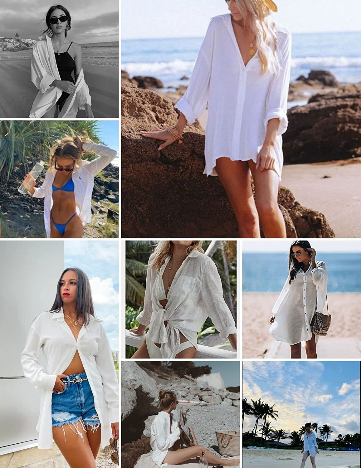 SHESHOW Women'S Beach Cover up Long Sleeve Button down Shirt Beach Bikini Coverups Dress Swimsuit Covers S-3XL Apparel & Accessories > Clothing > Swimwear Kylie Max
