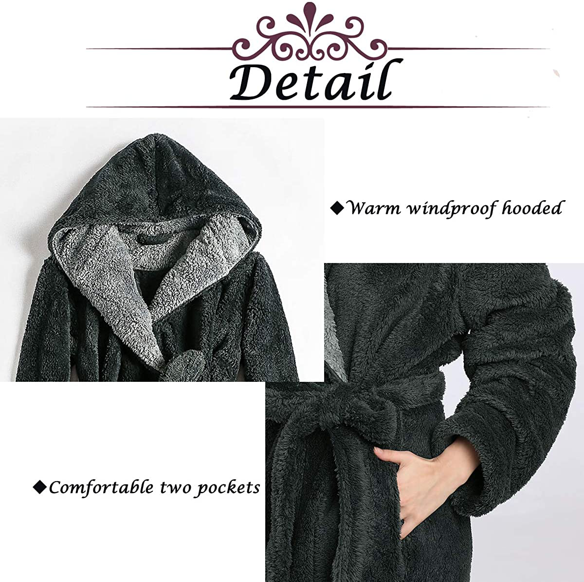 Robes for Women with Hood Long Soft Warm Full Length Sleepwear Luxurious Plush Fleece Winter Ladies Robes Apparel & Accessories > Clothing > Sleepwear & Loungewear > Robes Kylie Max