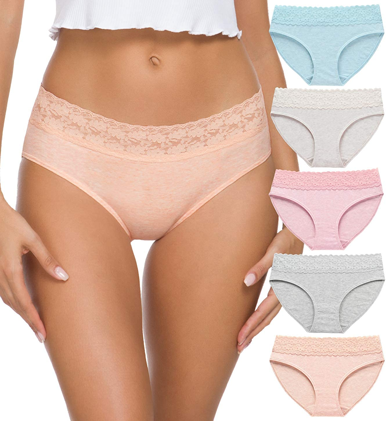 Cotton Panties for Women Bikini Underwear Hipster Underpants Lace Briefs Pack Apparel & Accessories > Clothing > Underwear & Socks > Underwear Wealurre Cotton Panties -Light Large