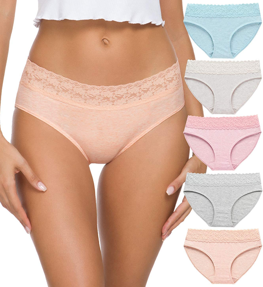 Cotton Panties for Women Bikini Underwear Hipster Underpants Lace Briefs Pack Apparel & Accessories > Clothing > Underwear & Socks > Underwear Wealurre Cotton Panties -Light Large
