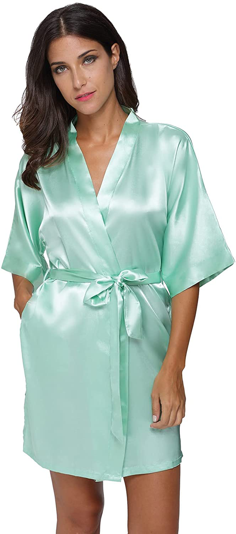 The Bund Women'S Short Robes Lace Bride Bridesmaids Sexy Bathrobe Satin Spa Robe Pure Color Apparel & Accessories > Clothing > Sleepwear & Loungewear > Robes The Bund