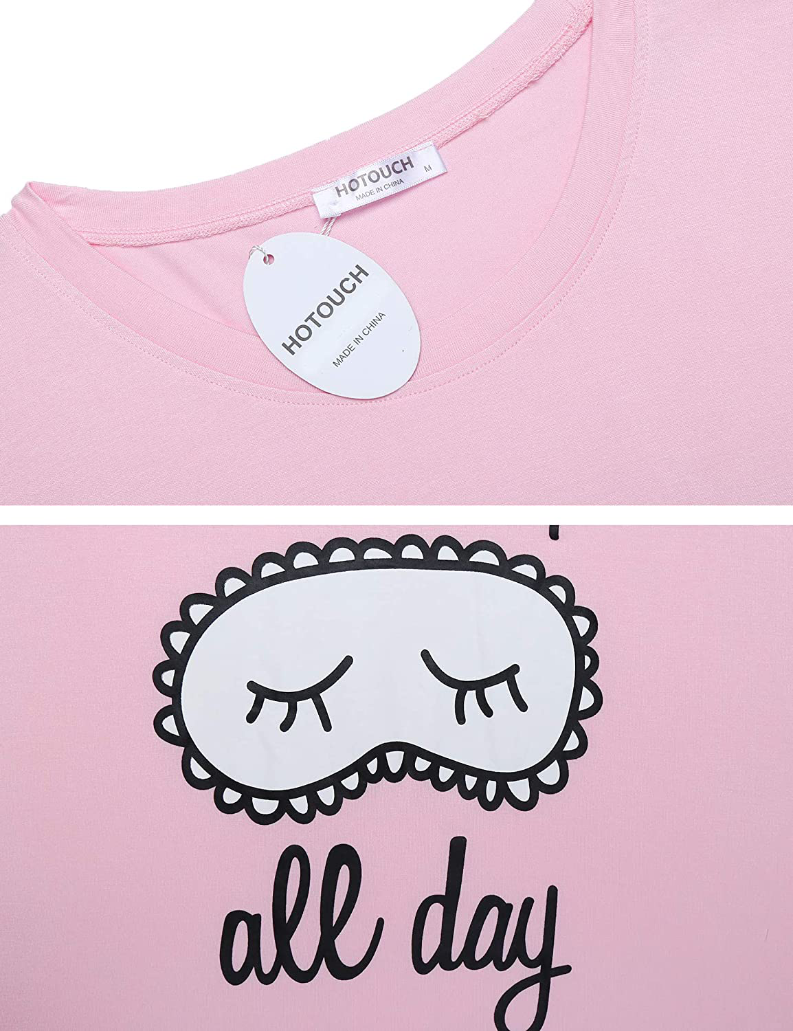 Hotouch Night Shirts Womens Nightgowns Cute round Neck Short Sleeve Printed Sleep Shirts Soft Sleepwear XS-XXL Apparel & Accessories > Clothing > Sleepwear & Loungewear > Nightgowns Kylie Max