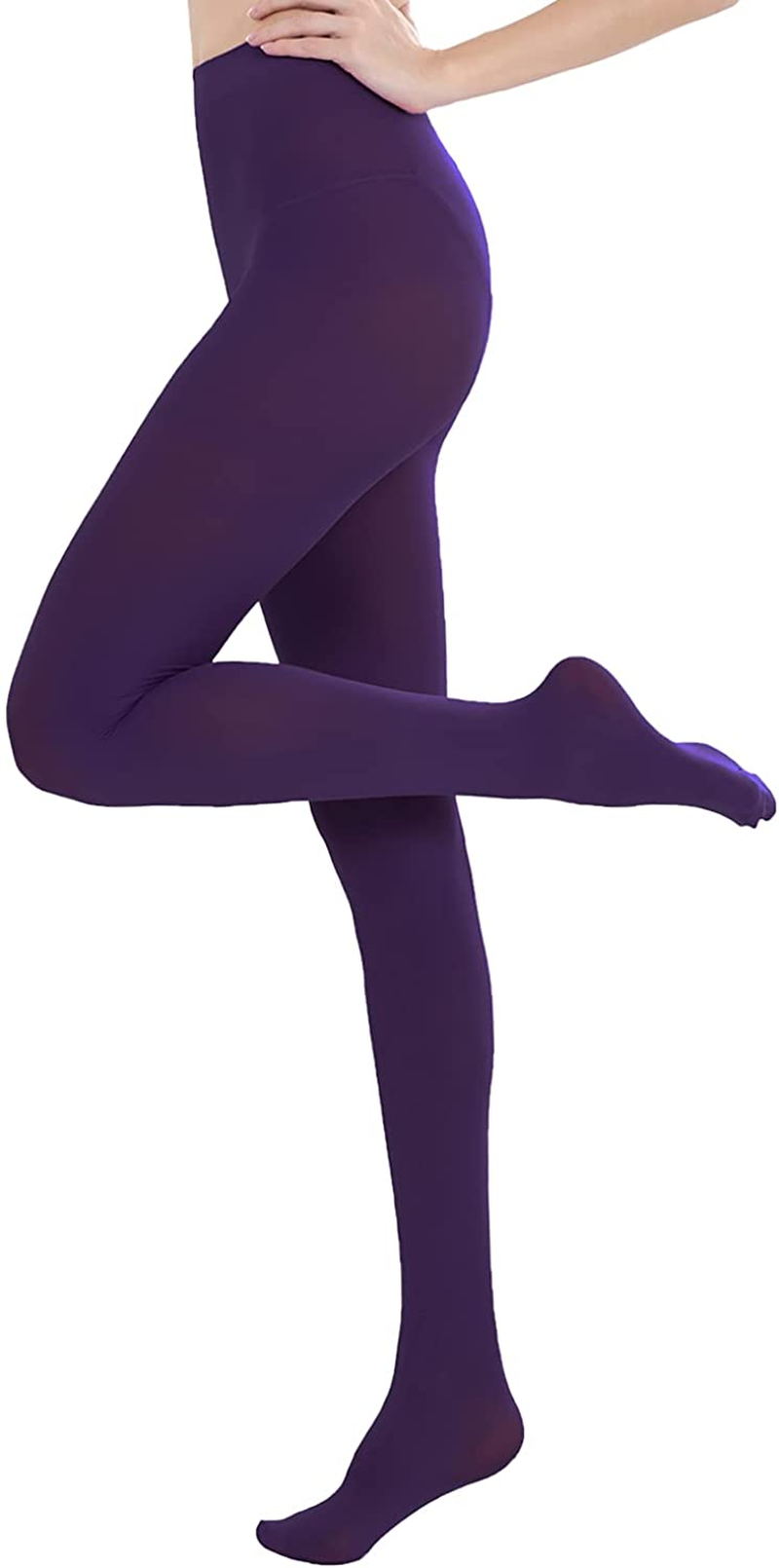 Cozywow Run Resistant 80D Soft Solid Color Semi Opaque Footed Tights High Waist Apparel & Accessories > Clothing > Underwear & Socks > Shapewear CozyWow Purple X-Small