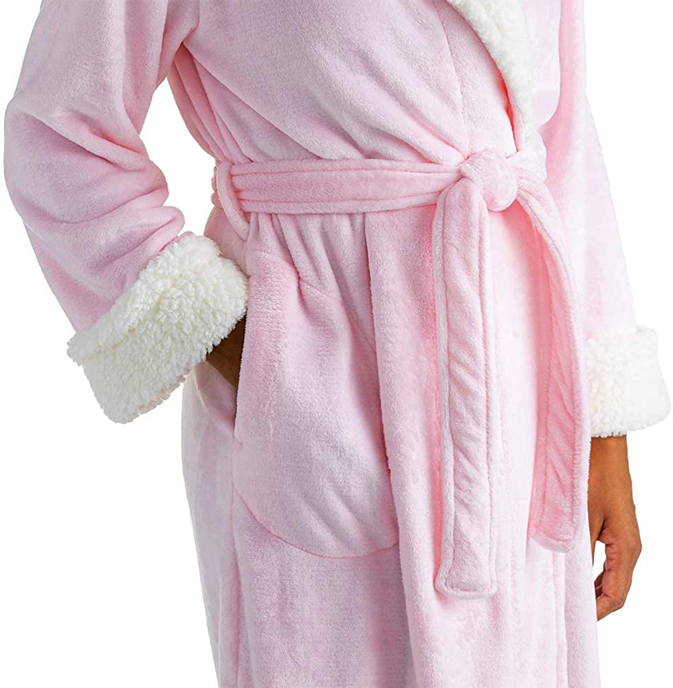 Softies Women'S Plush Sherpa Robe with Contrast Trim Apparel & Accessories > Clothing > Sleepwear & Loungewear > Robes Kylie Max