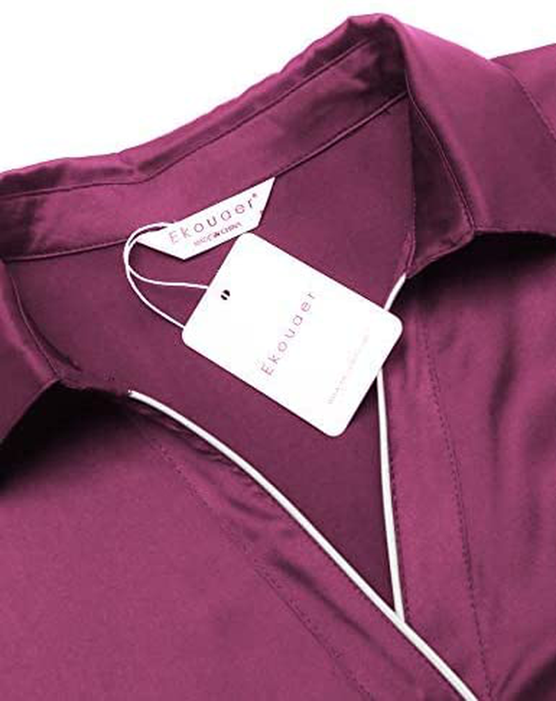 Ekouaer Women'S Long Sleeve Satin Sleepshirt Button down Nightgowns Silk Nightshirt Pajama Top Sleepwear S-XXL Apparel & Accessories > Clothing > Sleepwear & Loungewear > Nightgowns Kylie Max