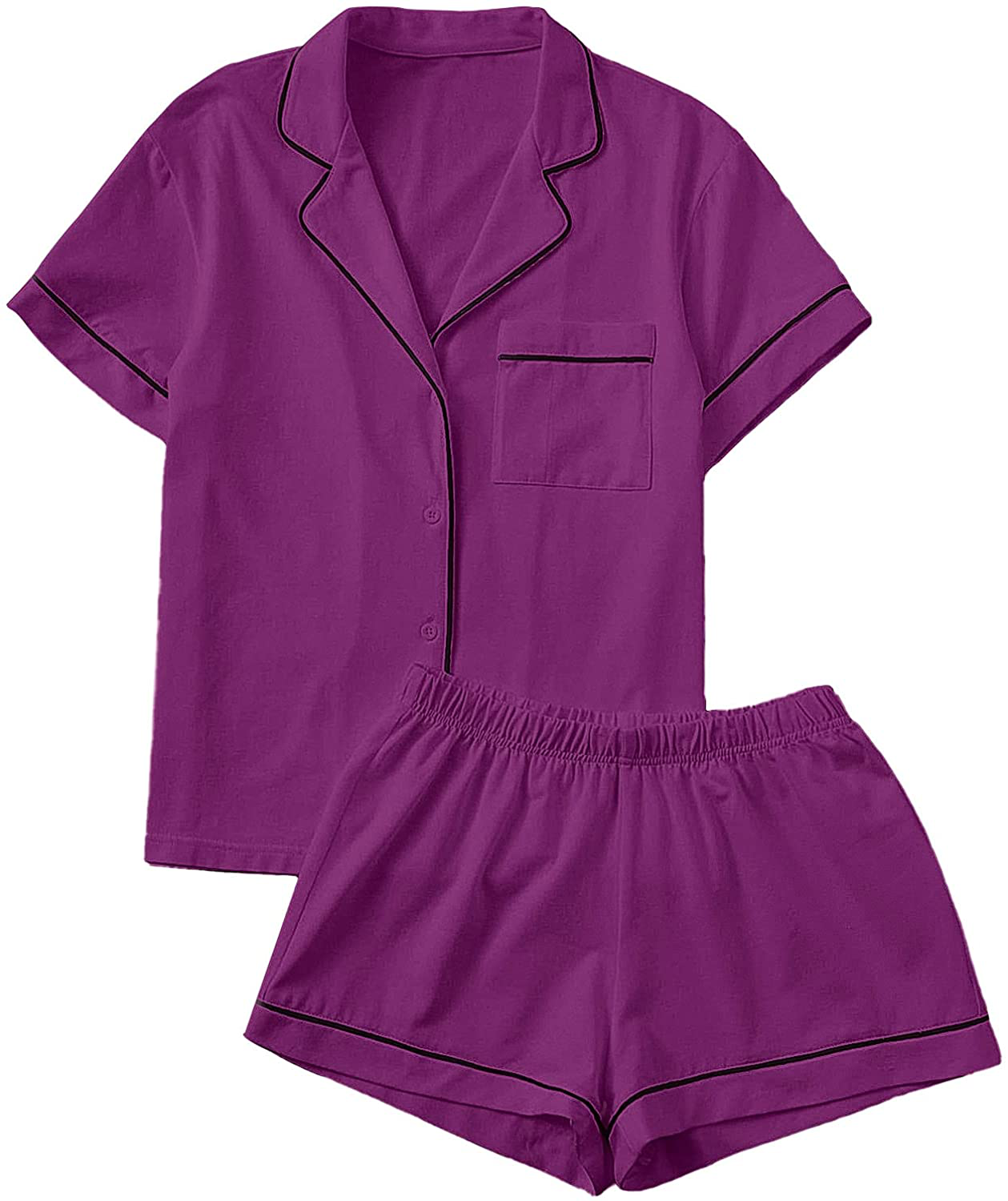 Floerns Women's Notch Collar Short Sleeve Sleepwear Two Piece Pajama Set Apparel & Accessories > Clothing > Sleepwear & Loungewear > Pajamas Floerns