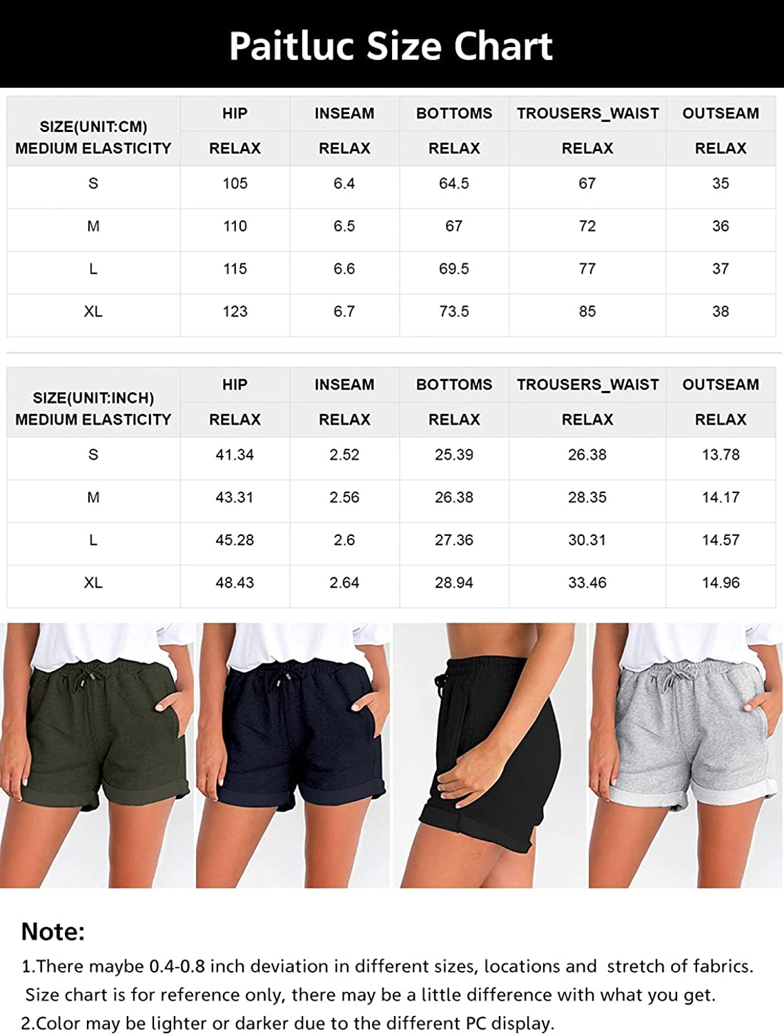 Paitluc Sport Shorts Women Workout Shorts with Pockets for Women Mid Waist Slightly Stretchy Light Weight Apparel & Accessories > Clothing > Shorts Kylie Max