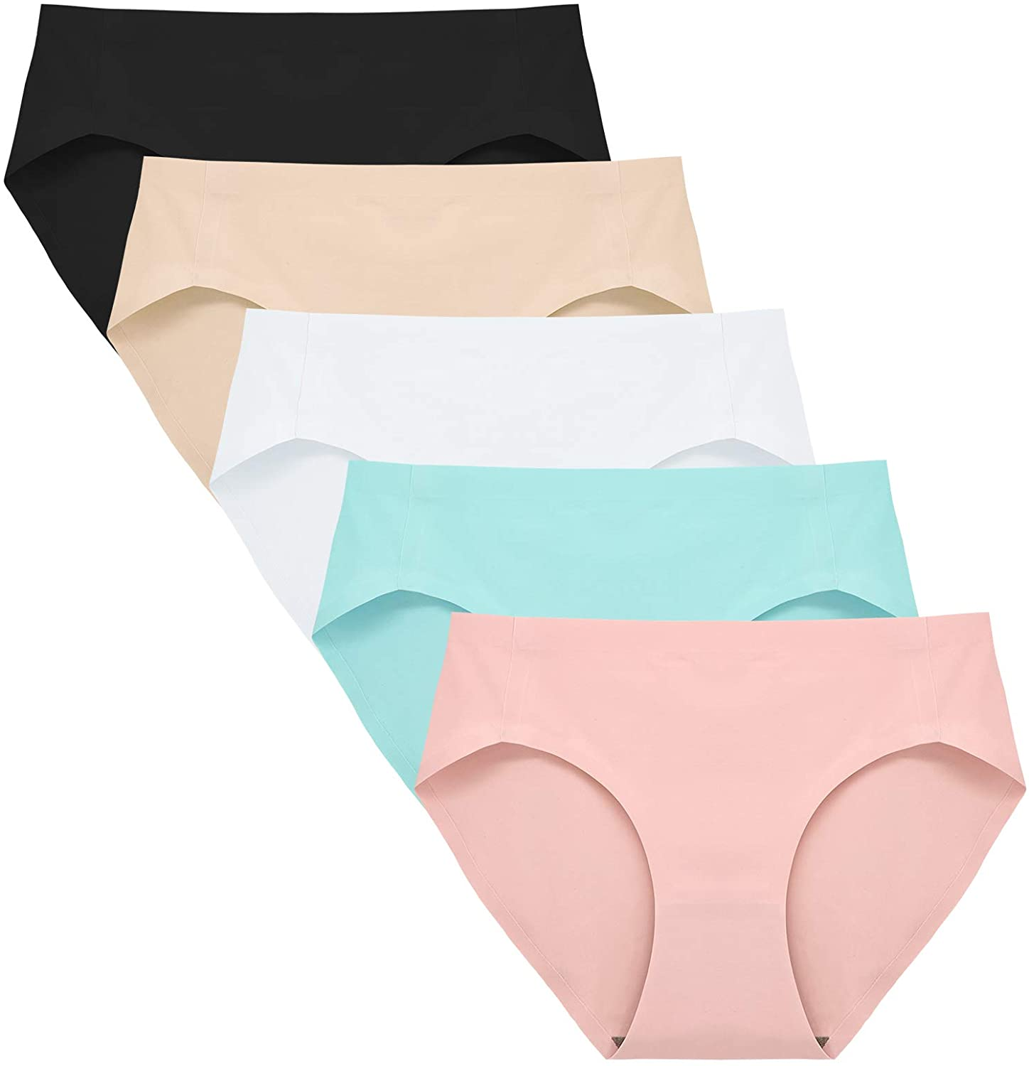 Fallsweet No Show Underwear for Women Seamless High Cut Briefs Mid-Waist Soft No Panty Lines,Pack of 5 Apparel & Accessories > Clothing > Underwear & Socks > Underwear FallSweet Multi Small