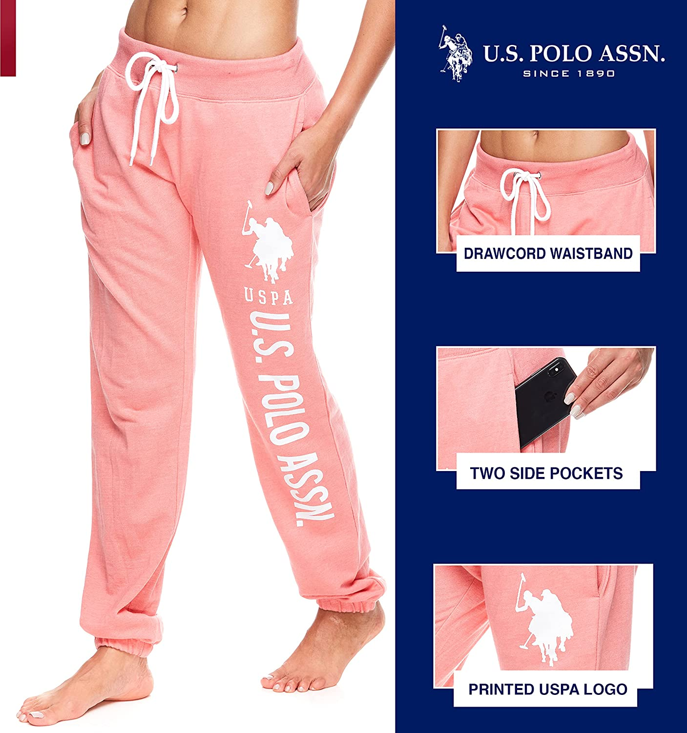 U.S. Polo Assn. Essentials Womens Sweatpants with Pockets - French Terry Jogger Sweats Apparel & Accessories > Clothing > Underwear & Socks > Underwear U.S. Polo Assn.