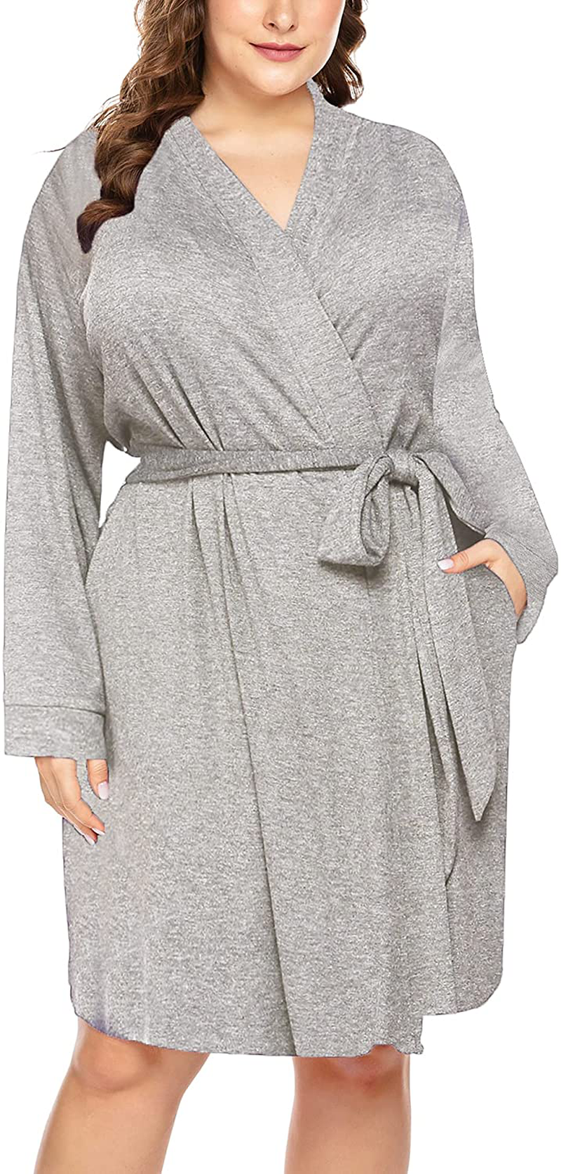 IN'VOLAND Women plus Size Robes Long Sleeve Bath Robe Knit Bathrobe Soft Sleepwear Ladies Nightwear(16W-28W) Apparel & Accessories > Clothing > Sleepwear & Loungewear > Robes IN'VOLAND Light Grey 16 Plus