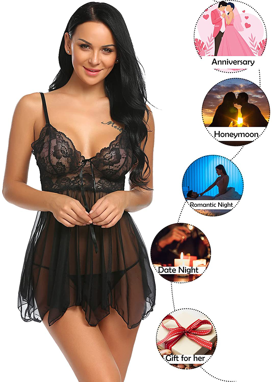 Avidlove Women Lingerie Babydoll Lace Nightgown Mesh Chemise Boudoir Nighty Apparel & Accessories > Clothing > Underwear & Socks > Lingerie Kylie Max