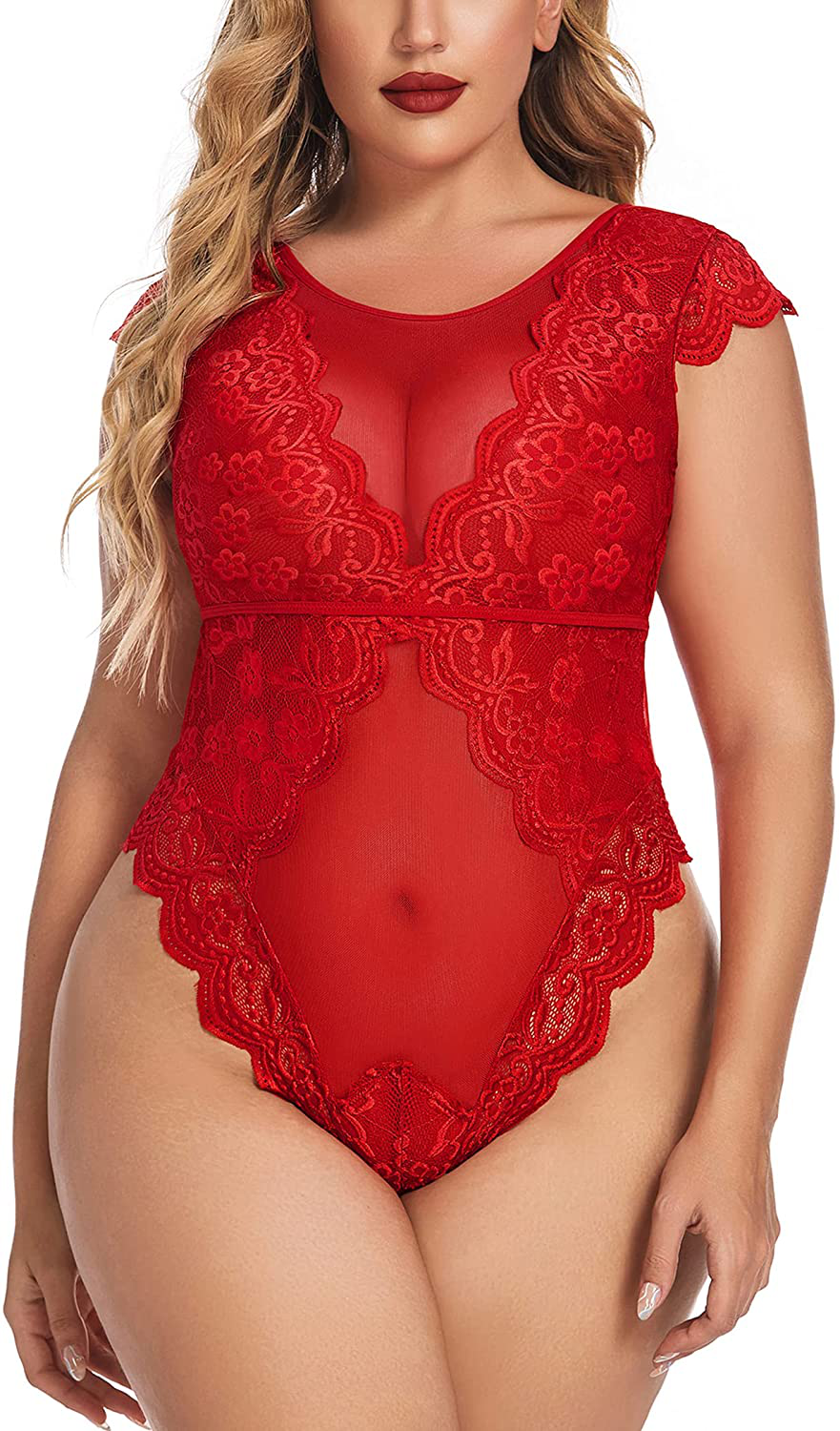 Avidlove Women Teddy Lingerie One Piece Babydoll Snap Crotch Lingerie Mini Bodysuit Apparel & Accessories > Clothing > Underwear & Socks > Lingerie Avidlove Red XX-Large