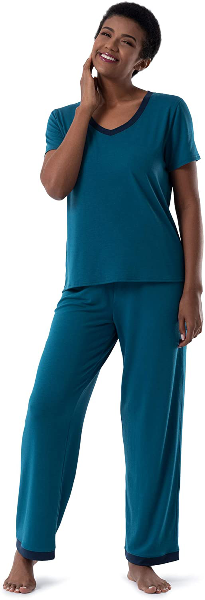 Fruit of the Loom Women's Short Sleeve Tee and Pant 2 Piece Sleep Set Apparel & Accessories > Clothing > Sleepwear & Loungewear > Pajamas Fruit of the Loom Turquoise X-Large