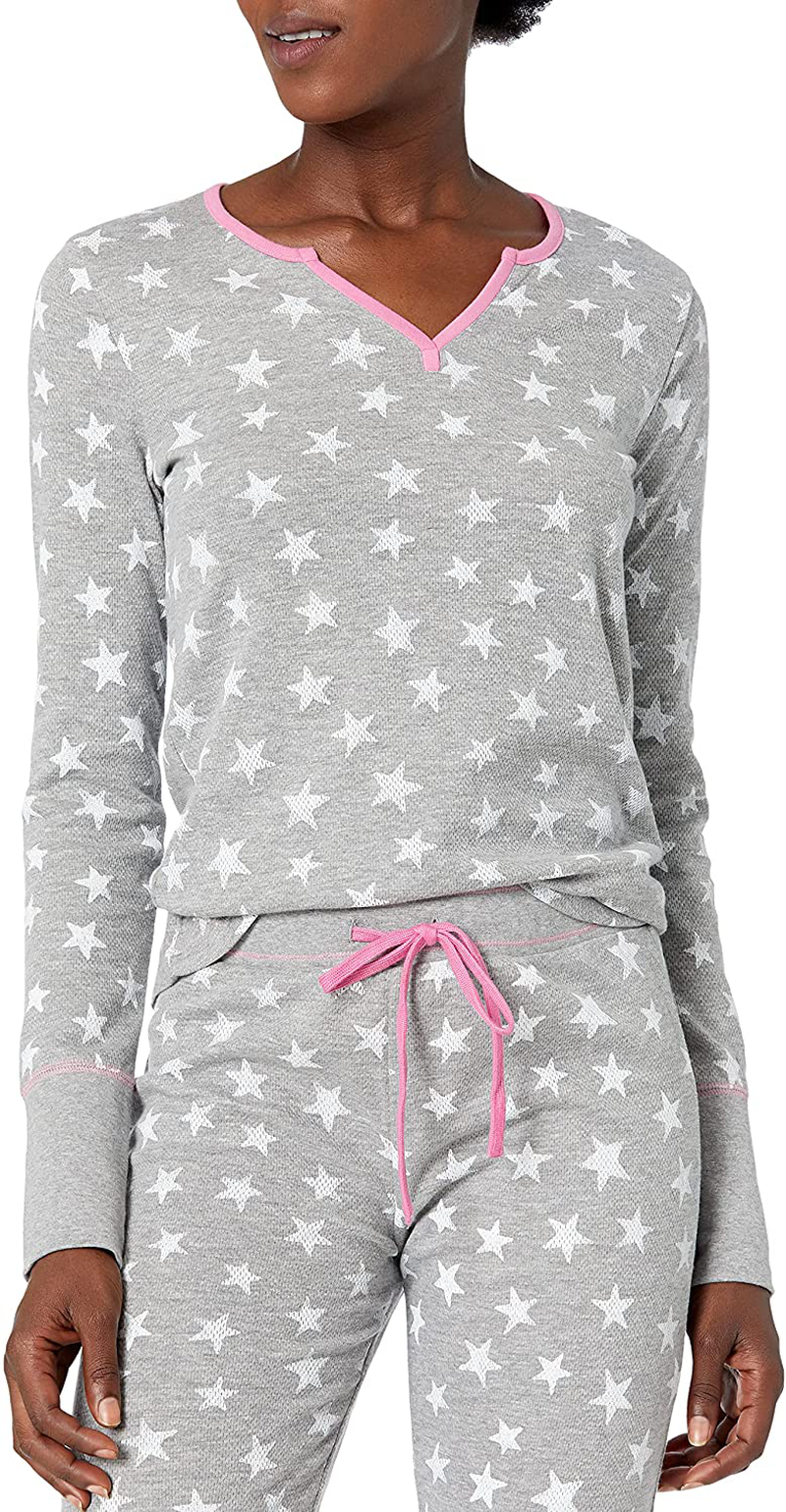 Mae Women's Vintage Thermal Henley Long Sleeve Top with Jogger Pajama Set Apparel & Accessories > Clothing > Sleepwear & Loungewear > Pajamas Mae