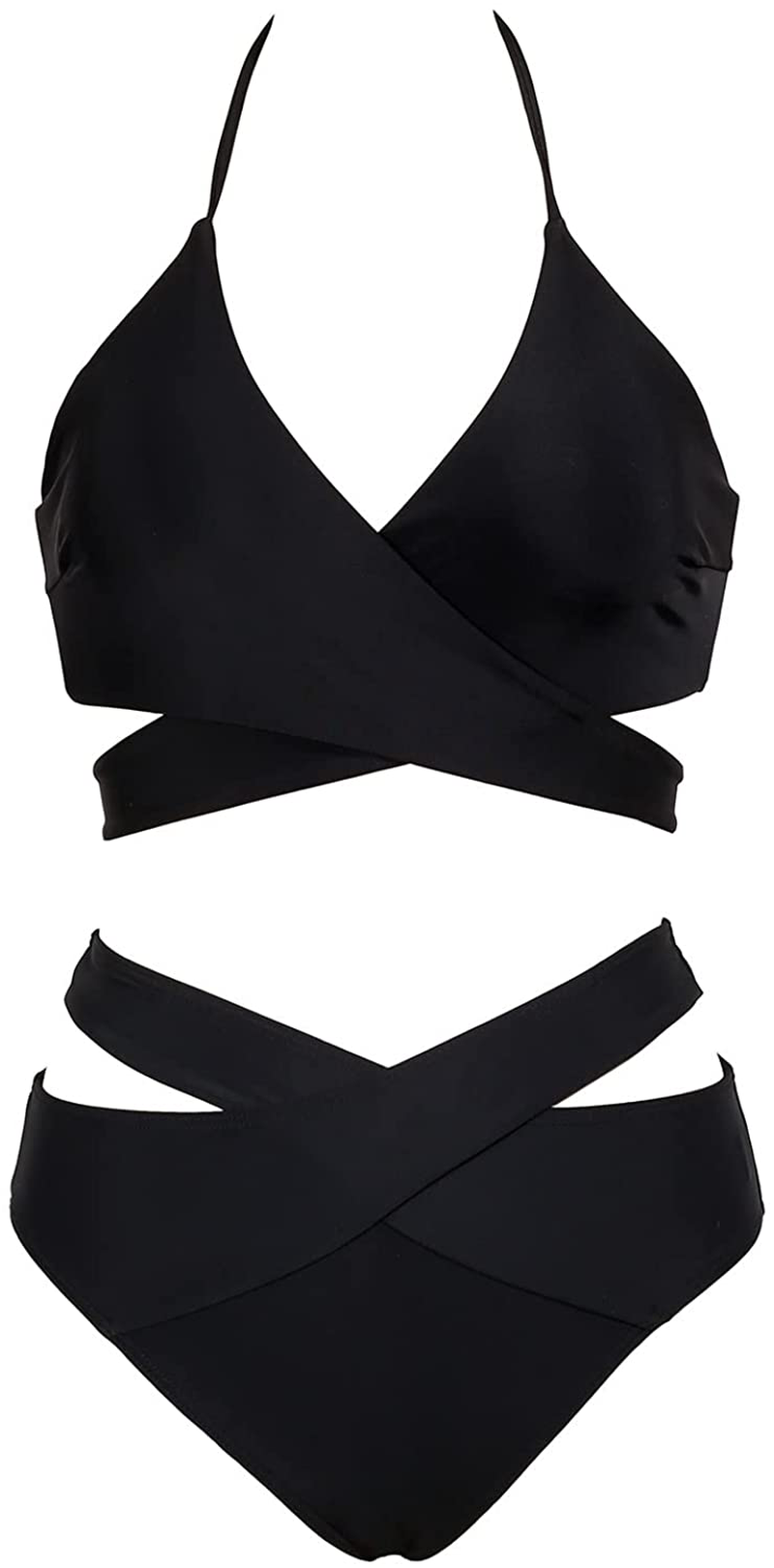 Holipick Two Piece Bikini Swimsuit for Women High Waisted Criss Cross Halter Wrap Bathing Suits with Bikini Bottom Kylie Max