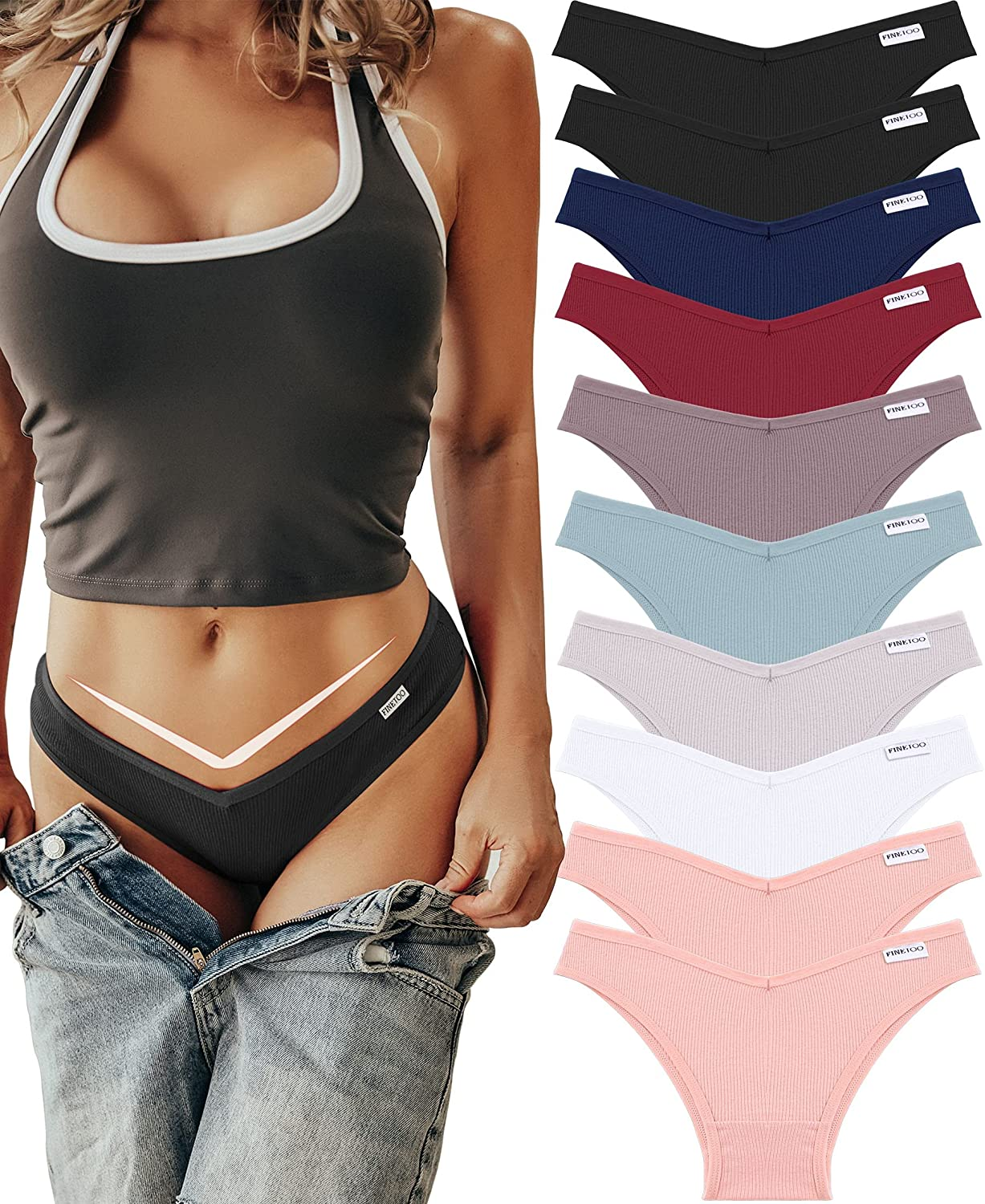FINETOO 10 Pack Womens Cotton Underwear Sexy Stretch Bikini Panties Low Rise Hipster Ladies Soft V-Waist Cheeky S-XL Apparel & Accessories > Clothing > Underwear & Socks > Underwear KYLIE MAX Multicolor a Large