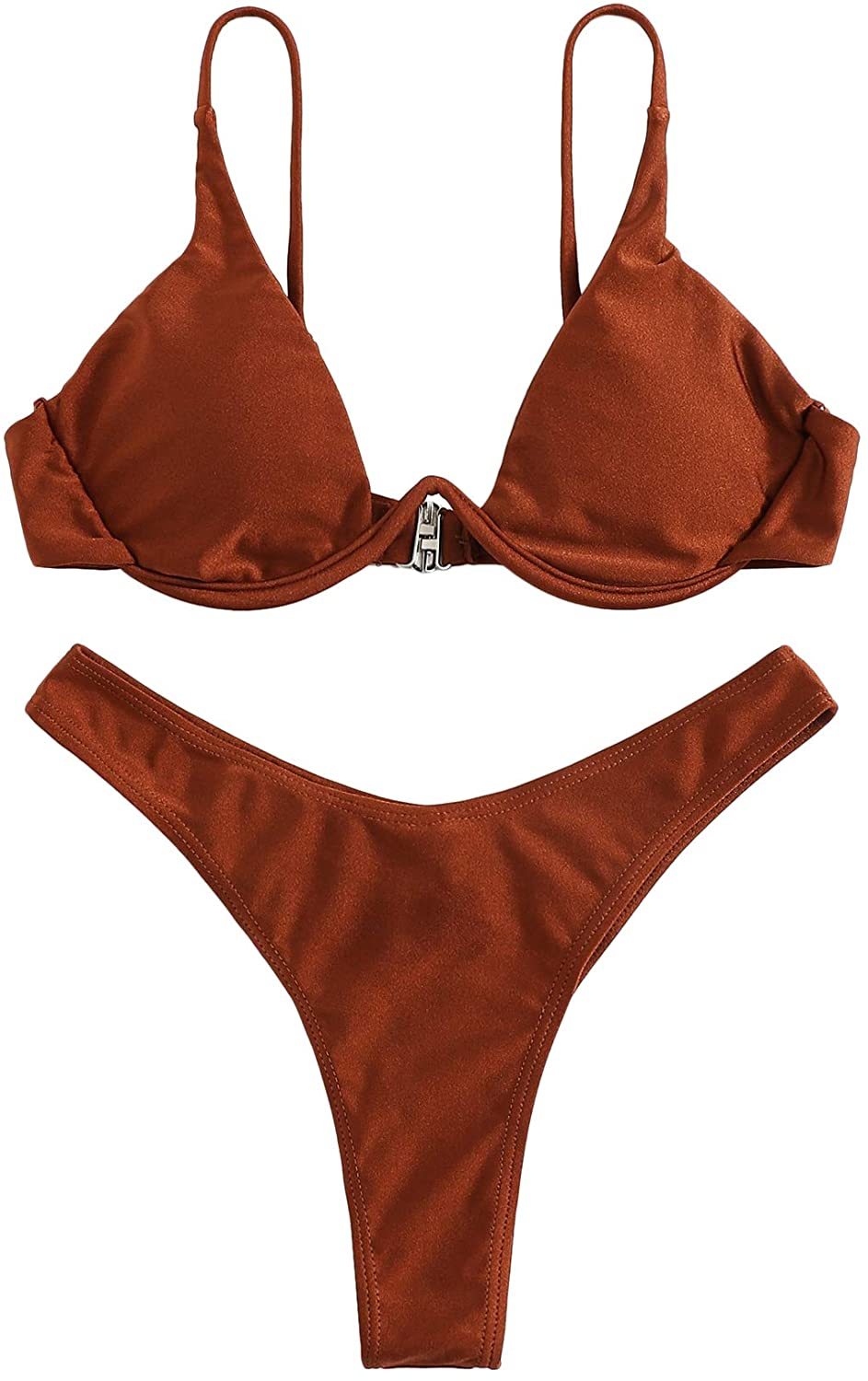 Verdusa Women'S Sexy Triangle Bathing Two Pieces Swimsuit Bikini Set Apparel & Accessories > Clothing > Underwear & Socks > Underwear Verdusa Brown Medium