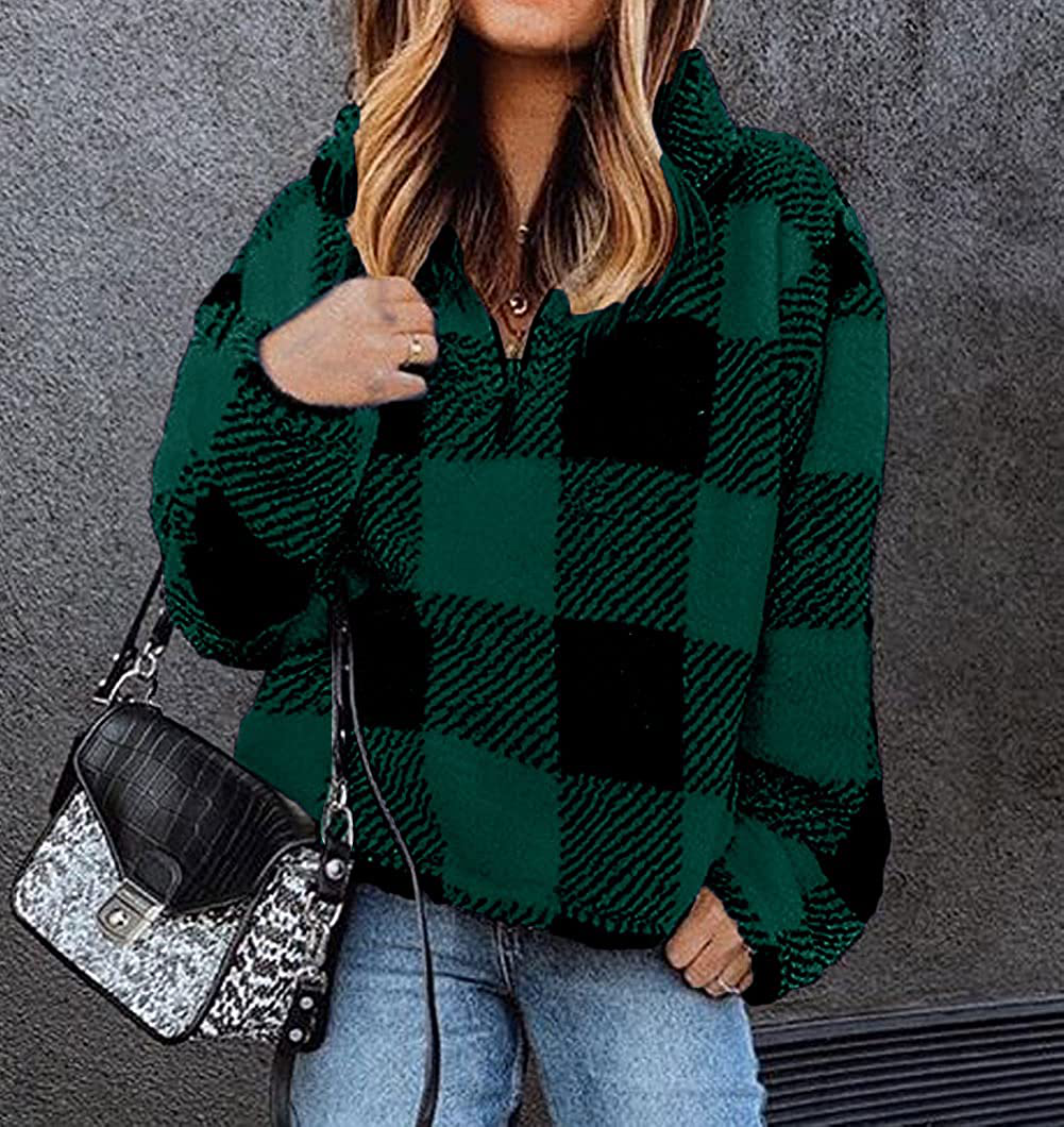 BTFBM Women Sherpa Pullover Quarter Zip Long Sleeve Fluffy Soft Fleece Jackets Sweaters Sweatshirts Hoodies Outwear Coat Apparel & Accessories > Clothing > Activewear Kylie Max