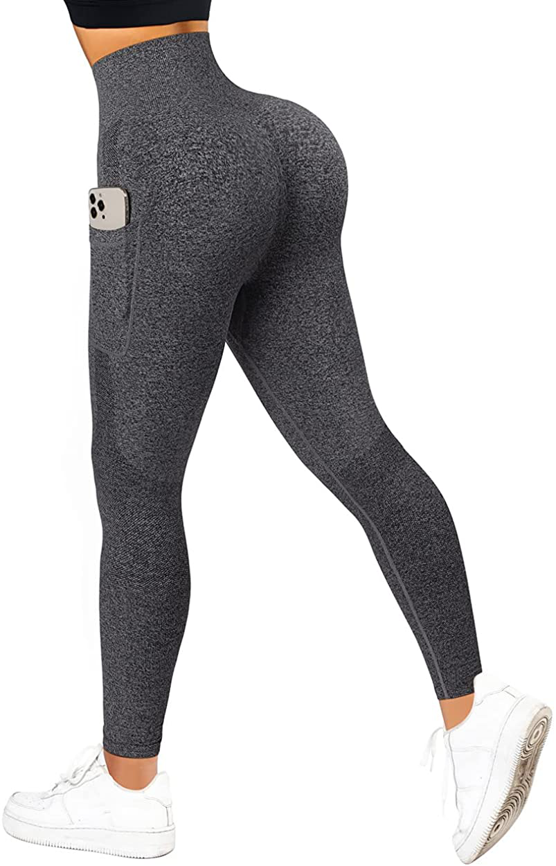 SUUKSESS Women Scrunch Butt Lifting Seamless Leggings Booty High Waisted Workout Yoga Pants Apparel & Accessories > Clothing > Activewear SUUKSESS #8 Pockets Contour Marl Grey Large