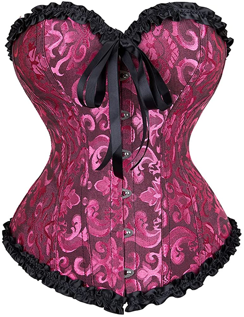 Black Corset Top Waist Trainer Corsets for Women Body Shaper Bustiers Lingerie Renaissance Costume Apparel & Accessories > Clothing > Underwear & Socks > Lingerie CZIFFRA Blackrosepink XX-Large