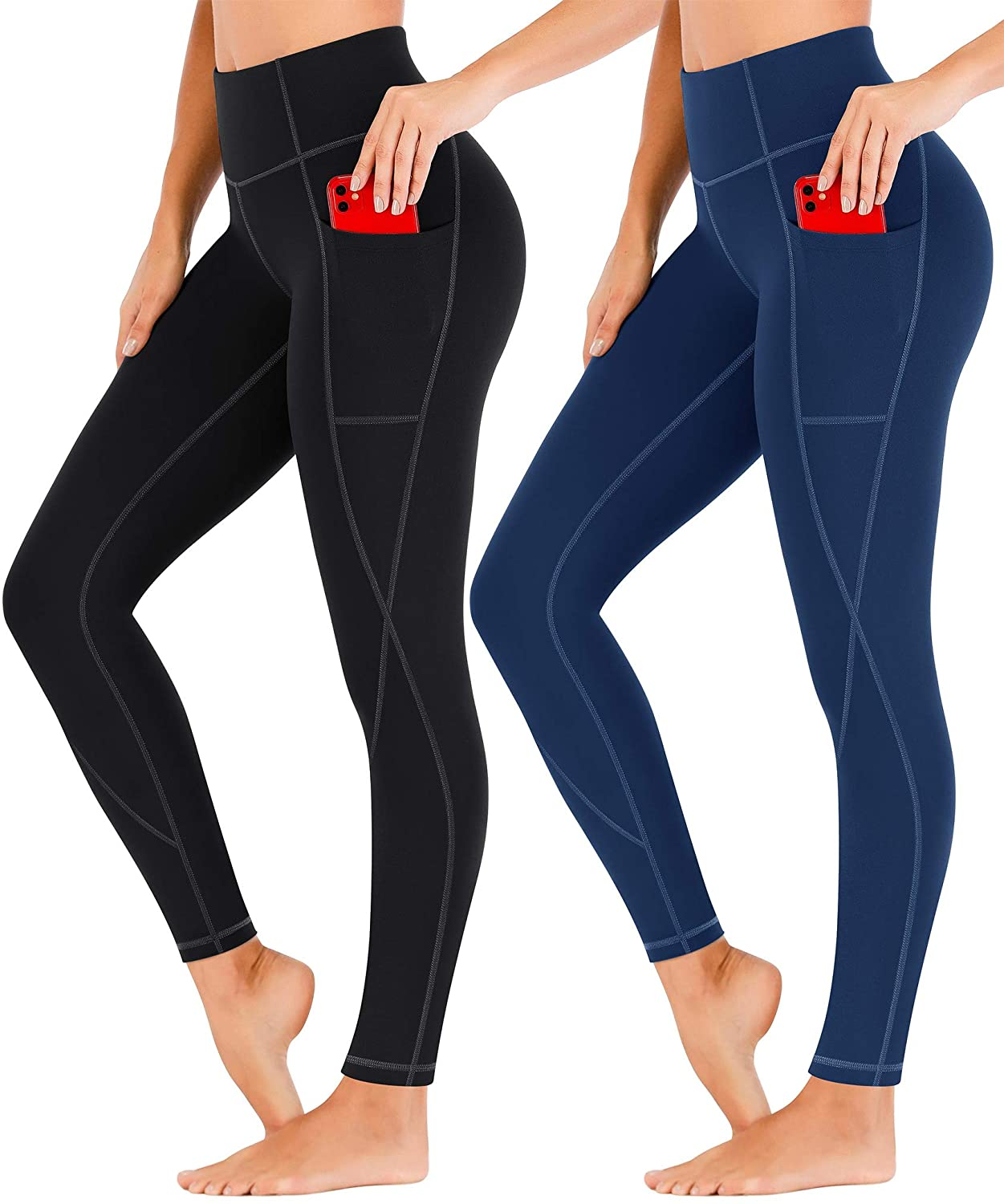 Heathyoga Yoga Pants for Women with Pockets High Waisted Leggings with Pockets for Women Workout Leggings for Women Apparel & Accessories > Clothing > Underwear & Socks > Shapewear Heathyoga 2 Pack Black&blue X-Small