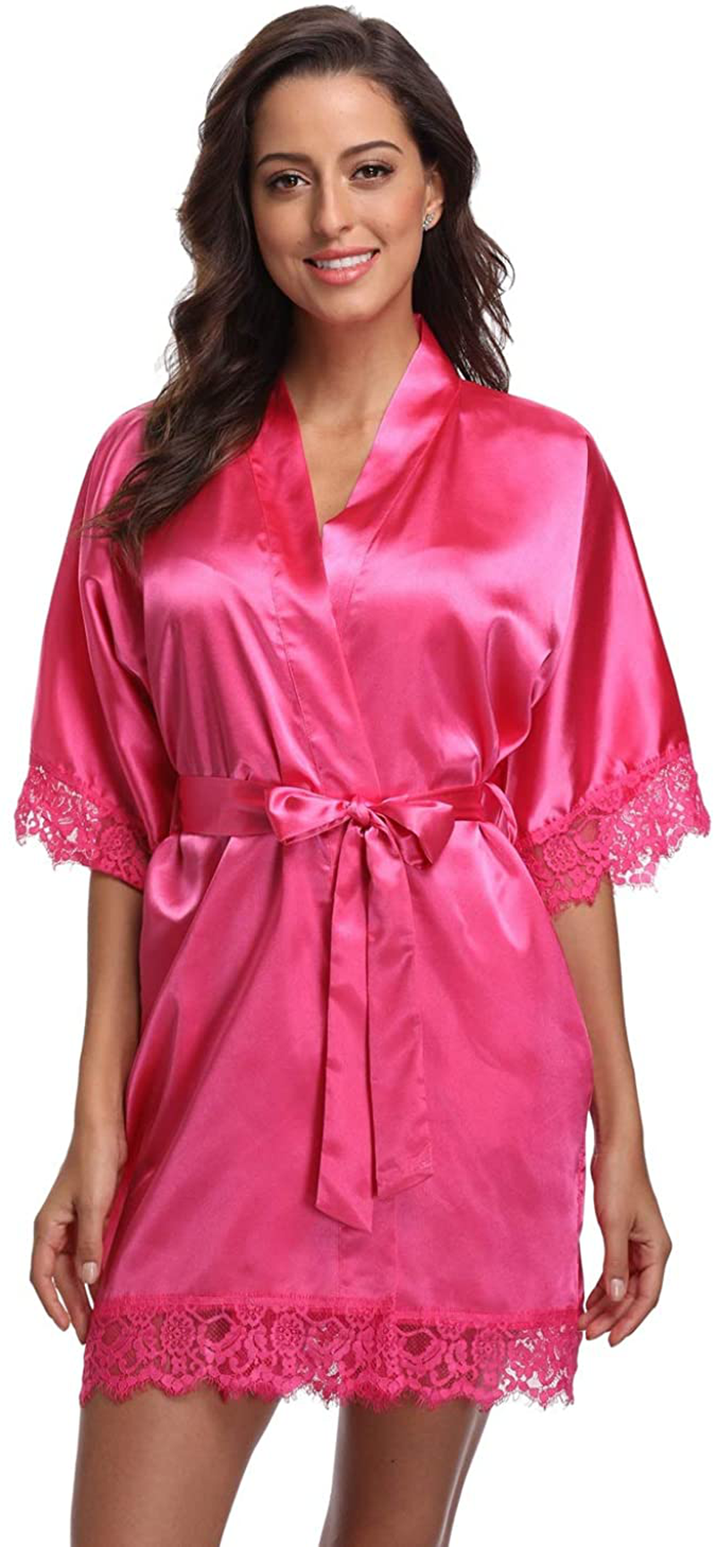 Original Kimono Women'S Lace-Trimmed Satin Short Kimono Robe Bathrobe Loungewear Apparel & Accessories > Clothing > Sleepwear & Loungewear > Robes Original Kimono