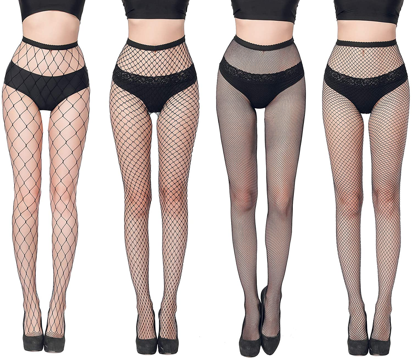 FLORA GUARD High Waist Tights Fishnet Stockings, High Waist Sexy Fishnets Pantyhose - 4 Pairs Apparel & Accessories > Clothing > Underwear & Socks > Shapewear FLORA GUARD Black