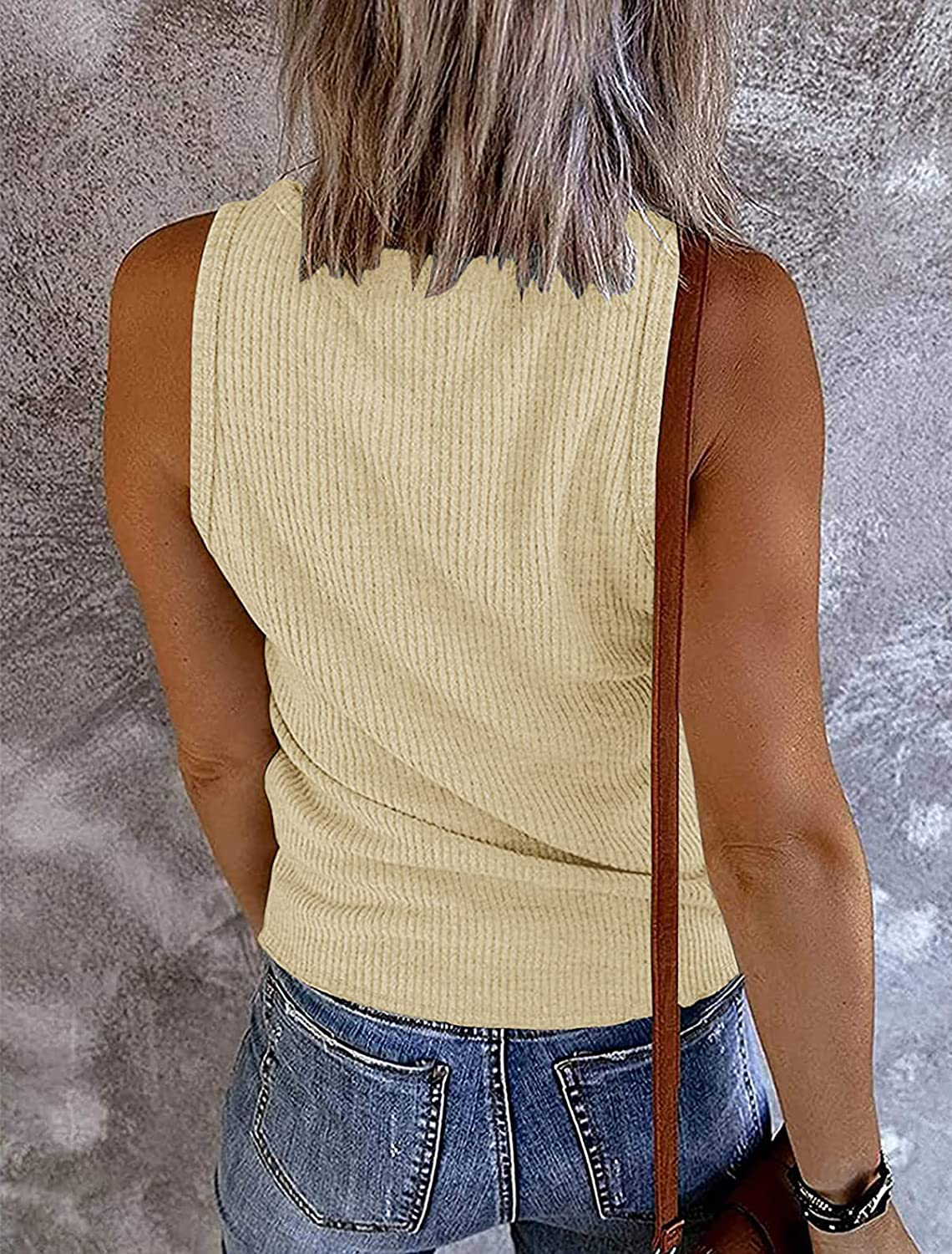 MEROKEETY Womens V Neck Tank Tops Summer Sleeveless Ribbed Button Casual Henley Shirts Apparel & Accessories > Clothing > Activewear Kylie Max