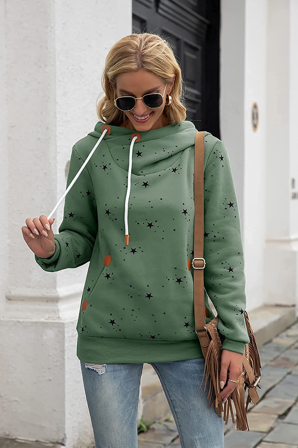 Kapoohott Womens Hoodies Long Sleeve High Necked Printed Hoodies Casual Comply Pullover Sweatshirts with Pockets Apparel & Accessories > Clothing > Activewear Kylie Max