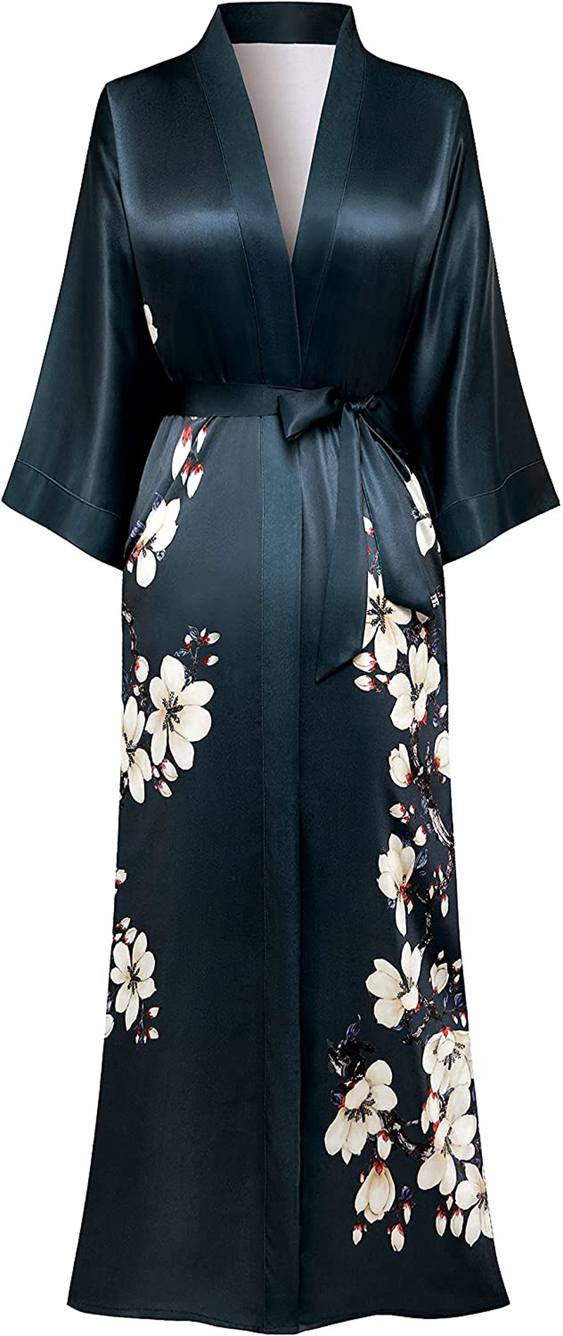 PRODESIGN Long Kimono Robe Satin Sleepwear Gradient Watercolor Silky Kimono Nightgown Bathrobe Kimono Blouse Cardigan Apparel & Accessories > Clothing > Sleepwear & Loungewear > Robes KYLIE MAX Mangnolia - Dark Green