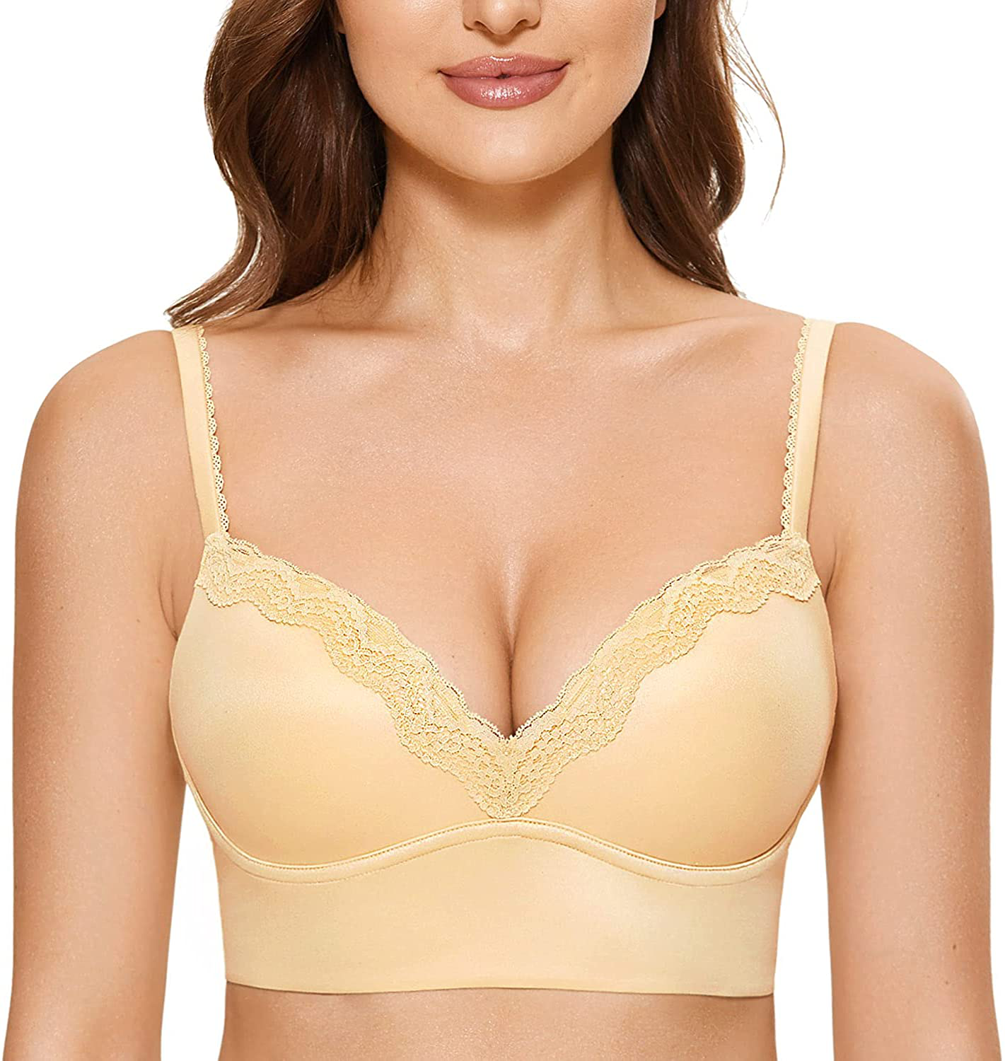 DOBREVA Women's Push Up Bra Wireless Padded Bralette Lace Longline Support Bras Apparel & Accessories > Clothing > Underwear & Socks > Bras DOBREVA Sunlight 40D