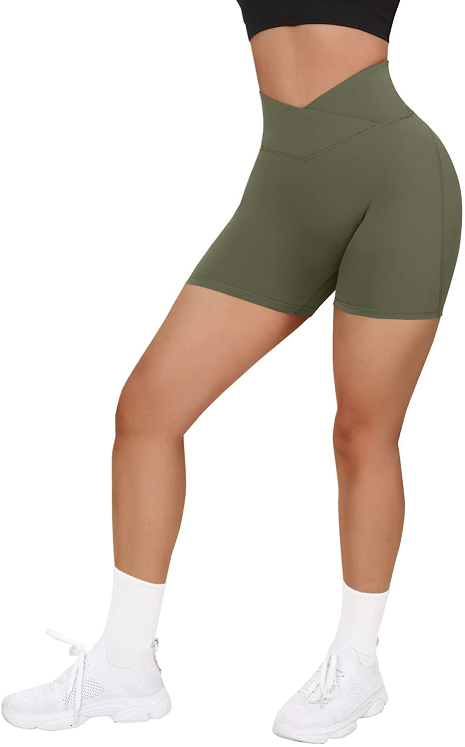 MOOSLOVER Women V Cross Waist Workout Shorts Butt Lifting High Waisted Biker Shorts Apparel & Accessories > Clothing > Shorts Kylie Max