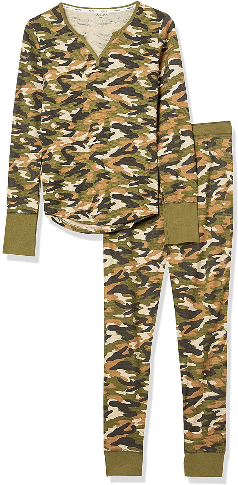 Mae Women's Vintage Thermal Henley Long Sleeve Top with Jogger Pajama Set Apparel & Accessories > Clothing > Sleepwear & Loungewear > Pajamas Mae