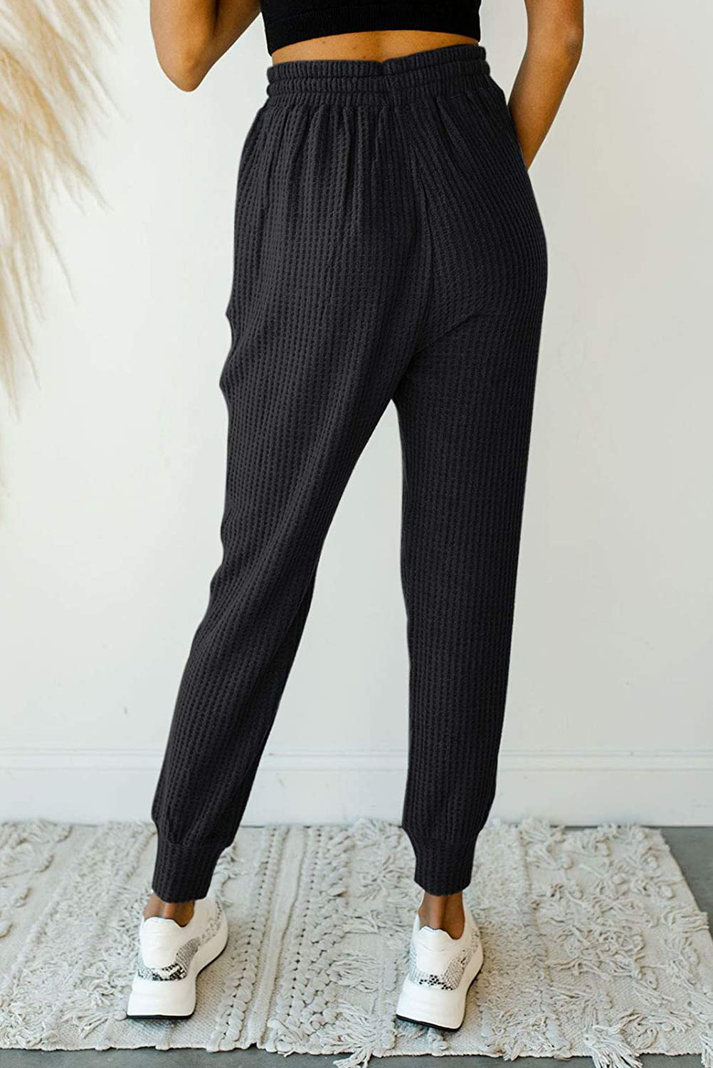 MIROL Women'S Active Drawstring Joggers Pants Elastic Waist Waffle Knit Trousers Athletic Solid Color Sweatpants Apparel & Accessories > Clothing > Activewear Kylie Max
