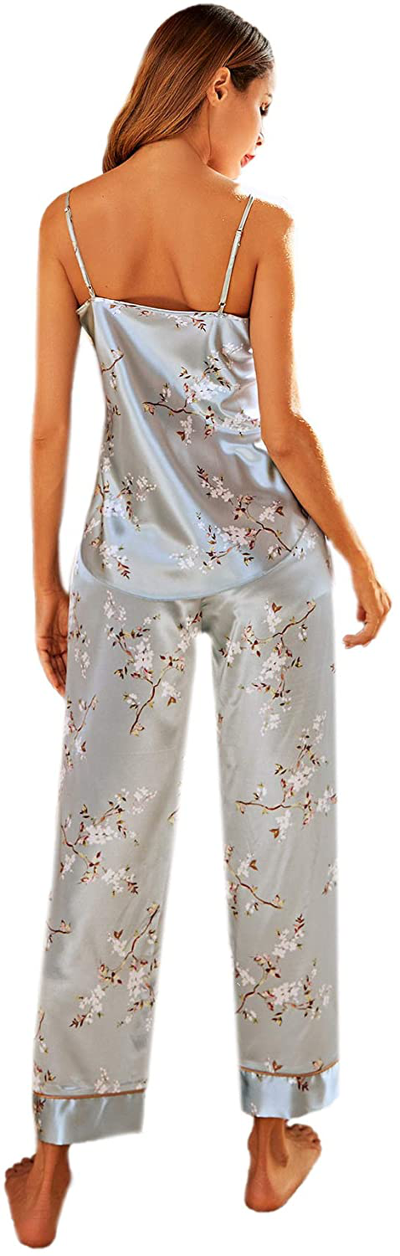 SOLY HUX Women'S Sleepwear 4Pcs Floral Print Satin Cami Pajama Set with Robe Apparel & Accessories > Clothing > Sleepwear & Loungewear Kylie Max