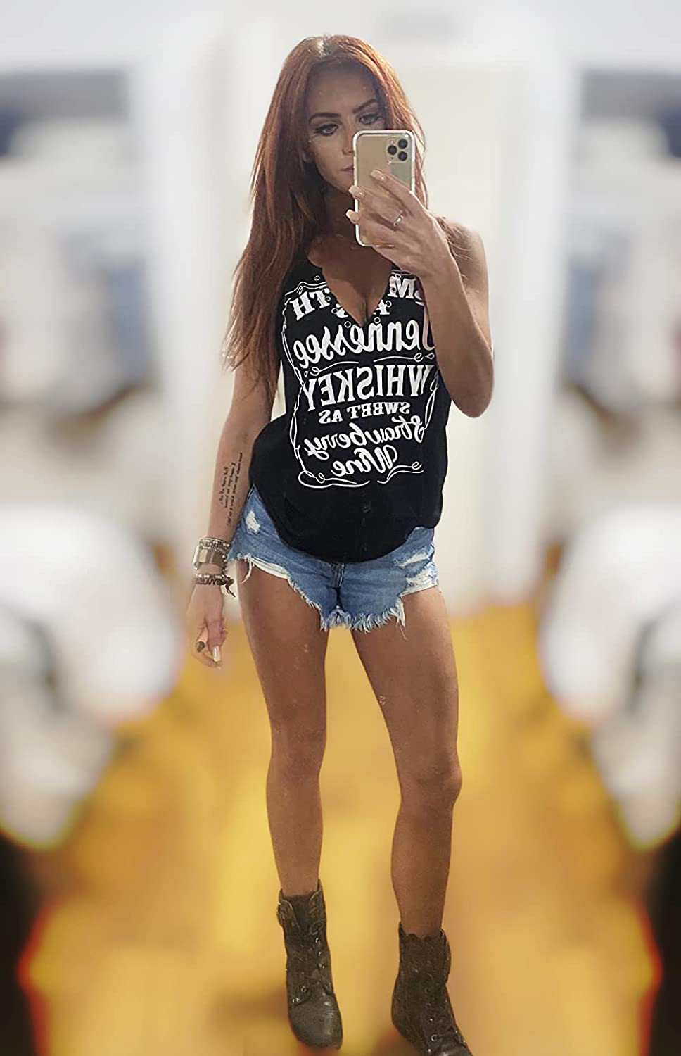 Smooth as Tennessee Whiskey Sweet as Strawberry Wine Shirt Ring Hole Sleeveless V-Neck Tank Top Womens Country Music Tee Apparel & Accessories > Clothing > Activewear Kylie Max
