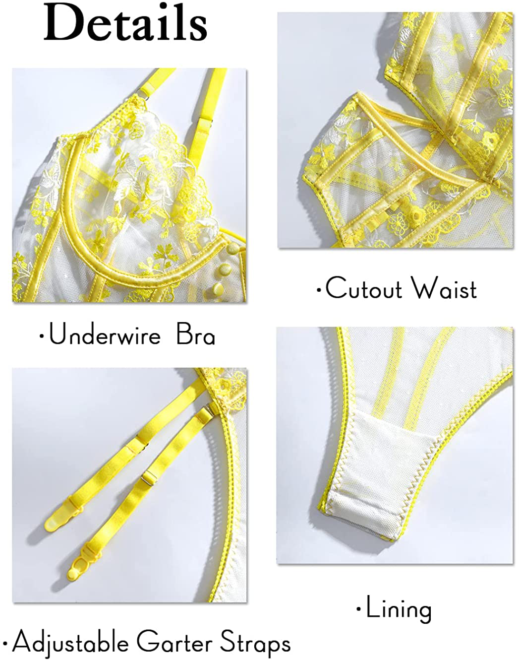 Kaei&Shi Teddy Lingerie for Women,Embroidered Lace Bodysuit with Garter,Snap Crotch One Piece Body Suit Apparel & Accessories > Clothing > Underwear & Socks > Lingerie Kaei&Shi